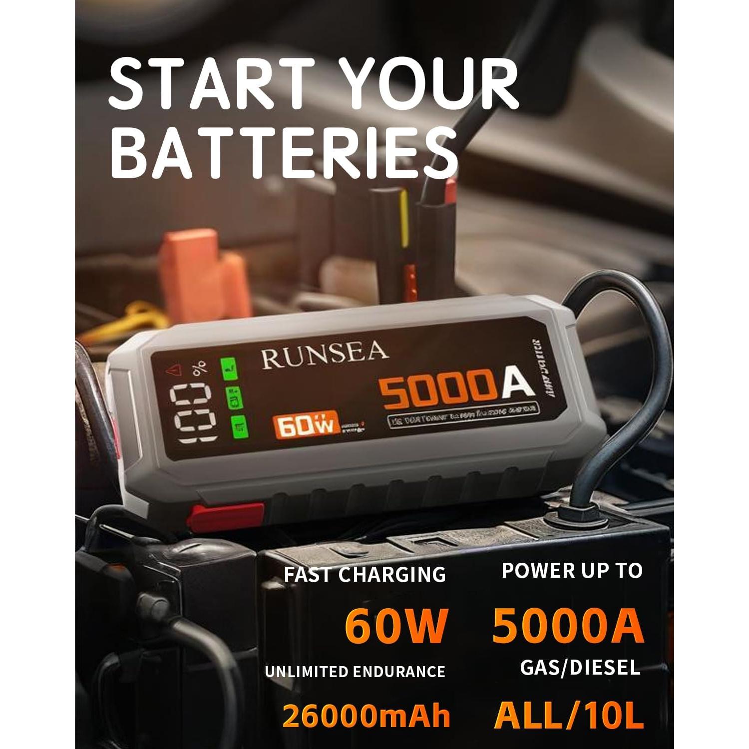 Arrancador de Salto Portátil Runsea D28 5000A 26000mAh 12V
