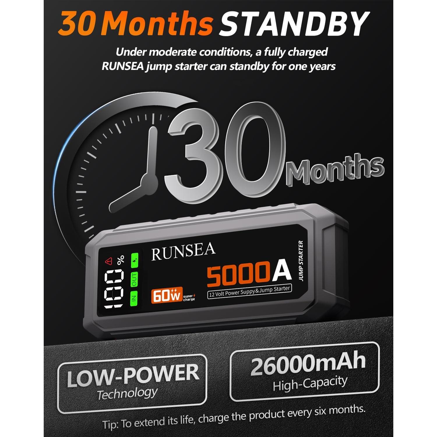 Arrancador de Salto Portátil Runsea D28 5000A 26000mAh 12V