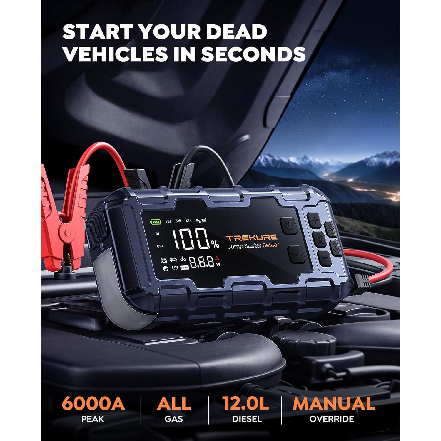 Arrancador de coche TREKURE Beta07 8000A 10-en-1 con compresor