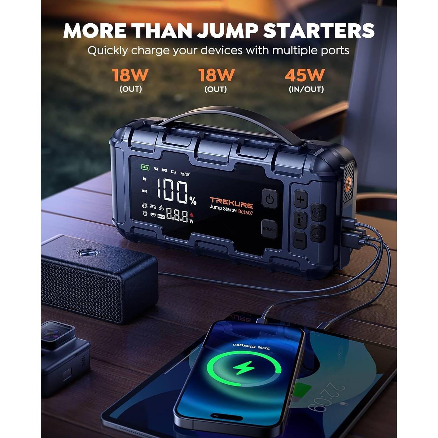 Arrancador de coche TREKURE Beta07 8000A 10-en-1 con compresor