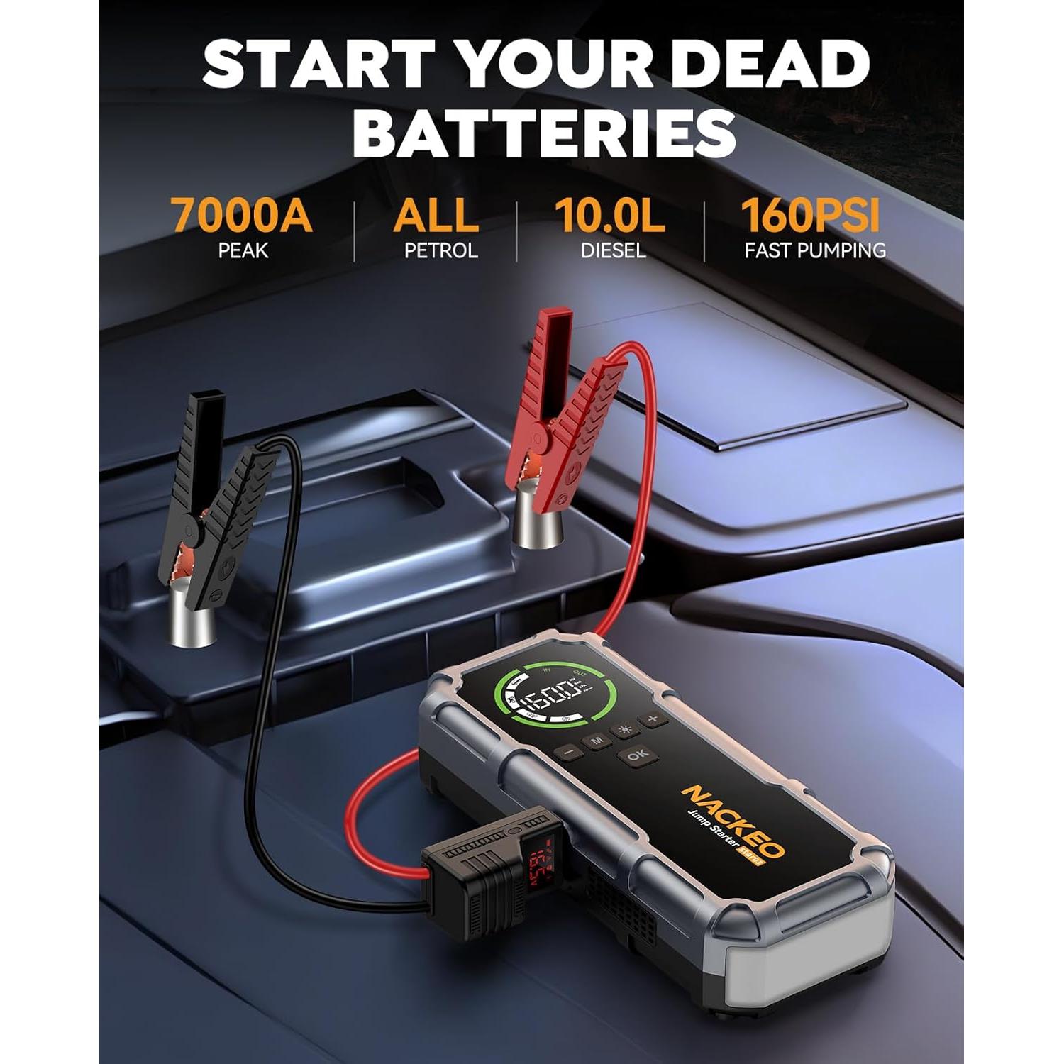 Arrancador de Coche Portátil NACKEO Star03 7000A con Compresor 160PSI