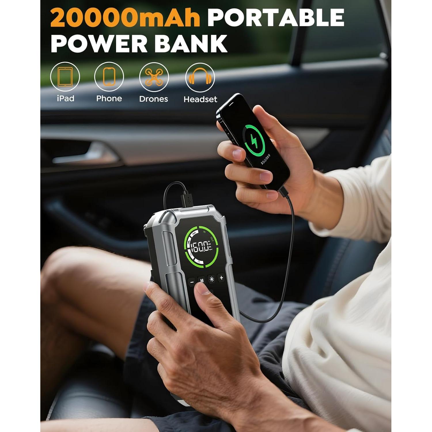 Arrancador de Coche Portátil NACKEO Star03 7000A con Compresor 160PSI