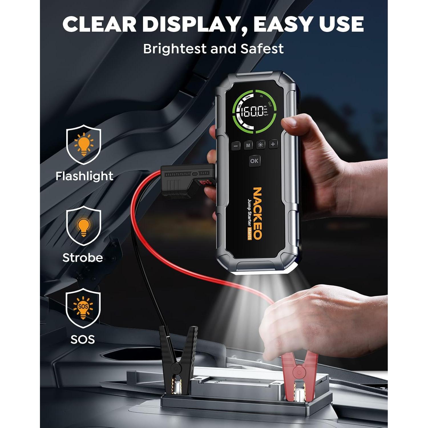 Arrancador de Coche Portátil NACKEO Star03 7000A con Compresor 160PSI