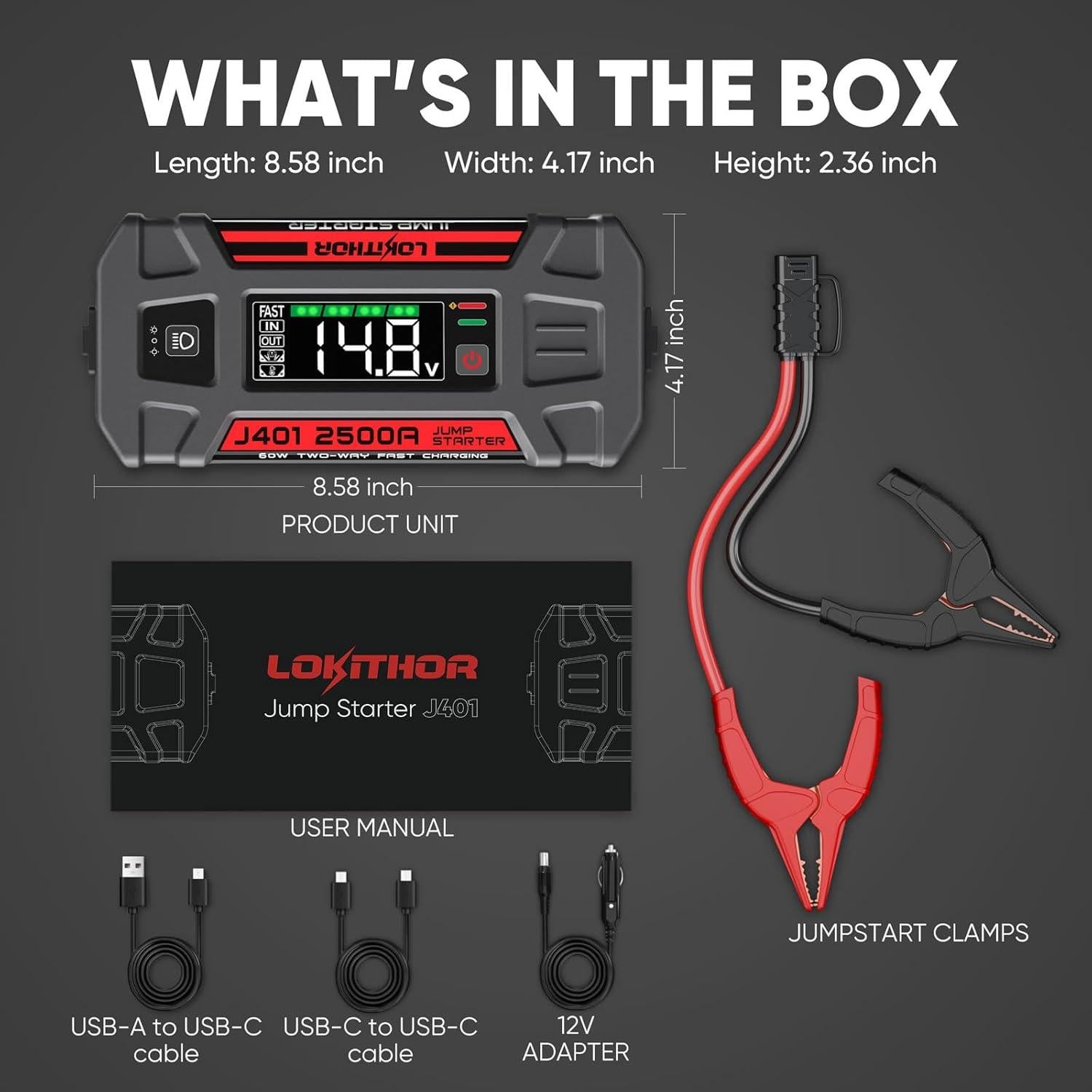 Arrancador de Batería LOKITHOR J401 2500A 12V Carga Rápida
