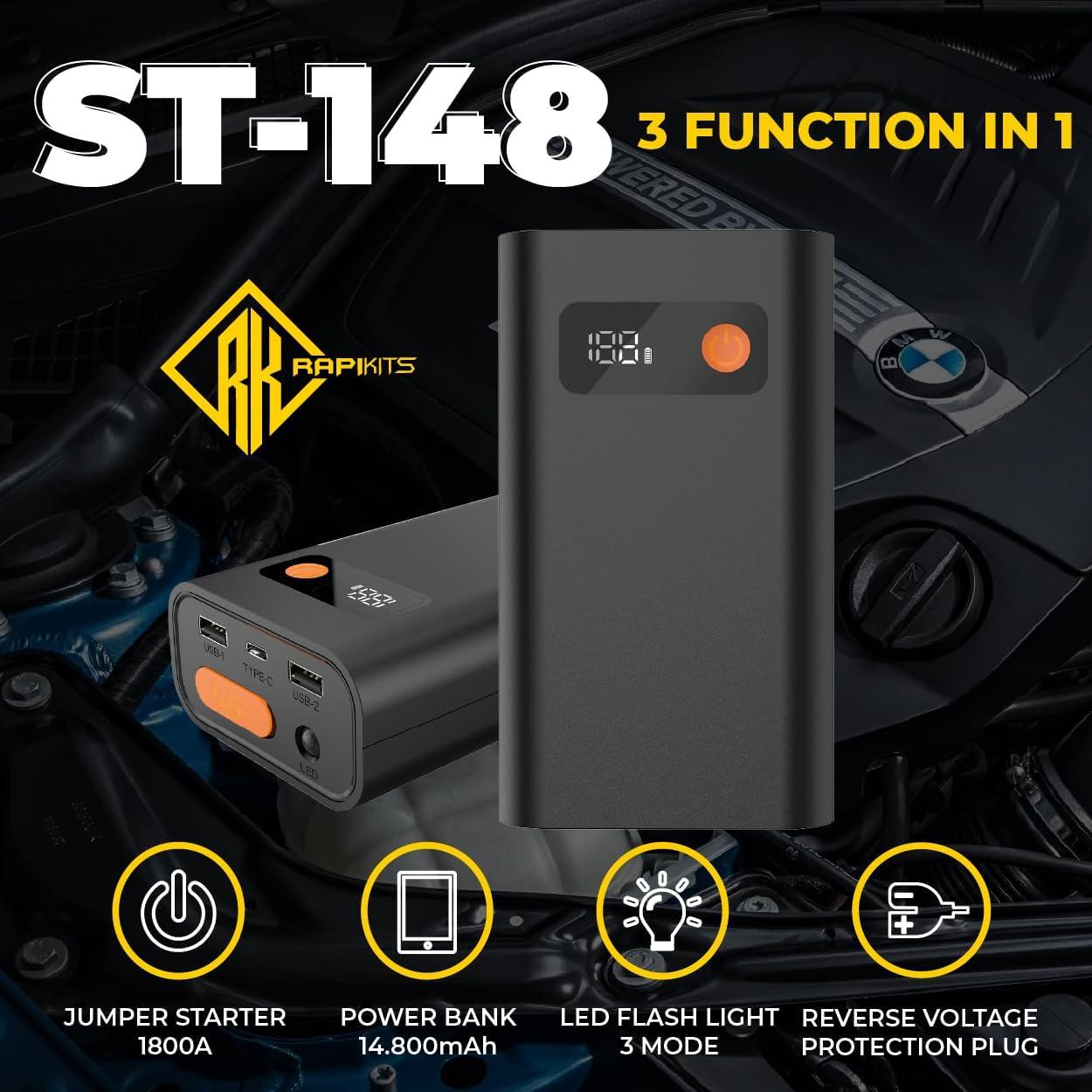 Arrancador de Salto RAPIKITS ST-148 14800mAh 12V Pantalla LCD