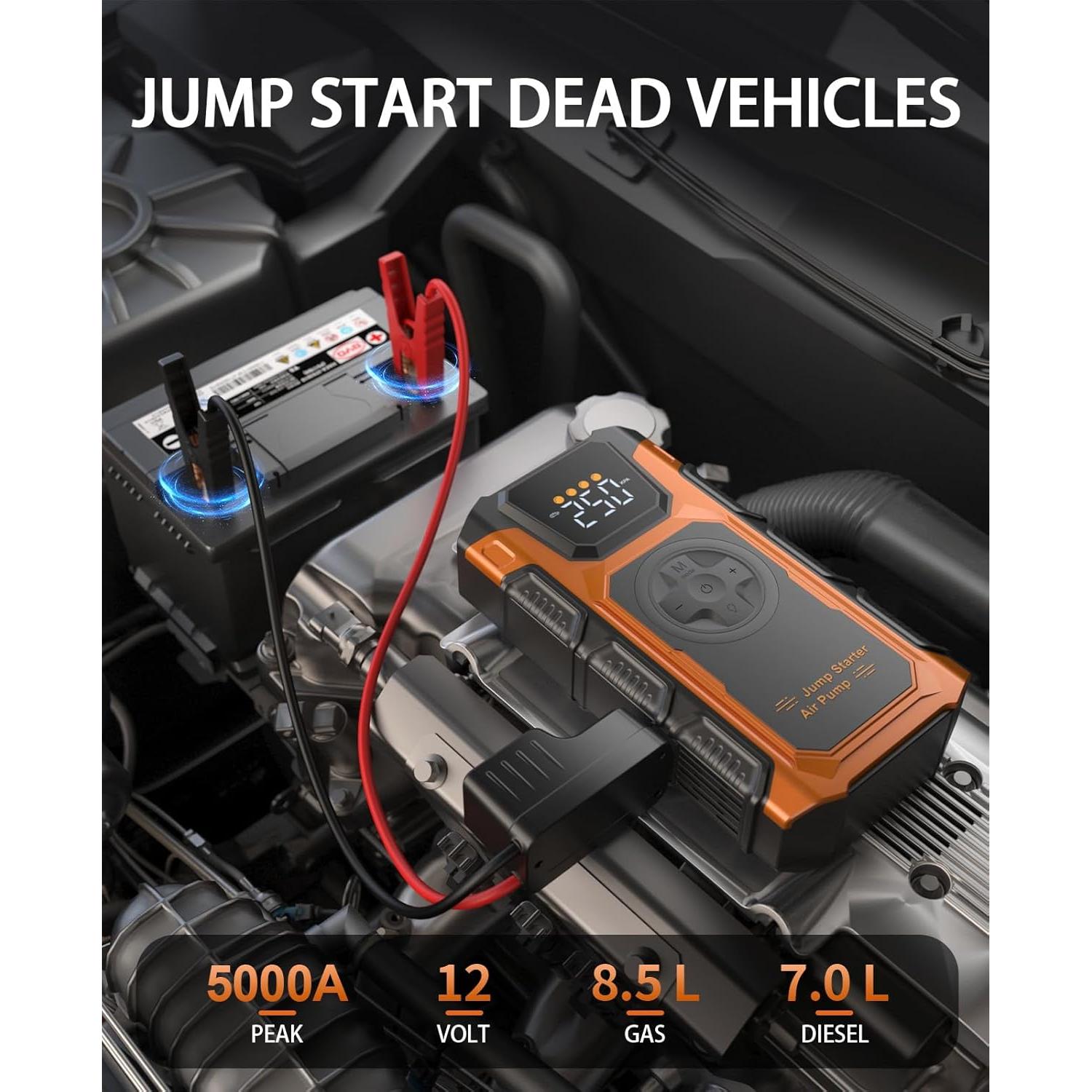 Arrancador de Salto 5000A Featou V2 con Compresor 150 PSI