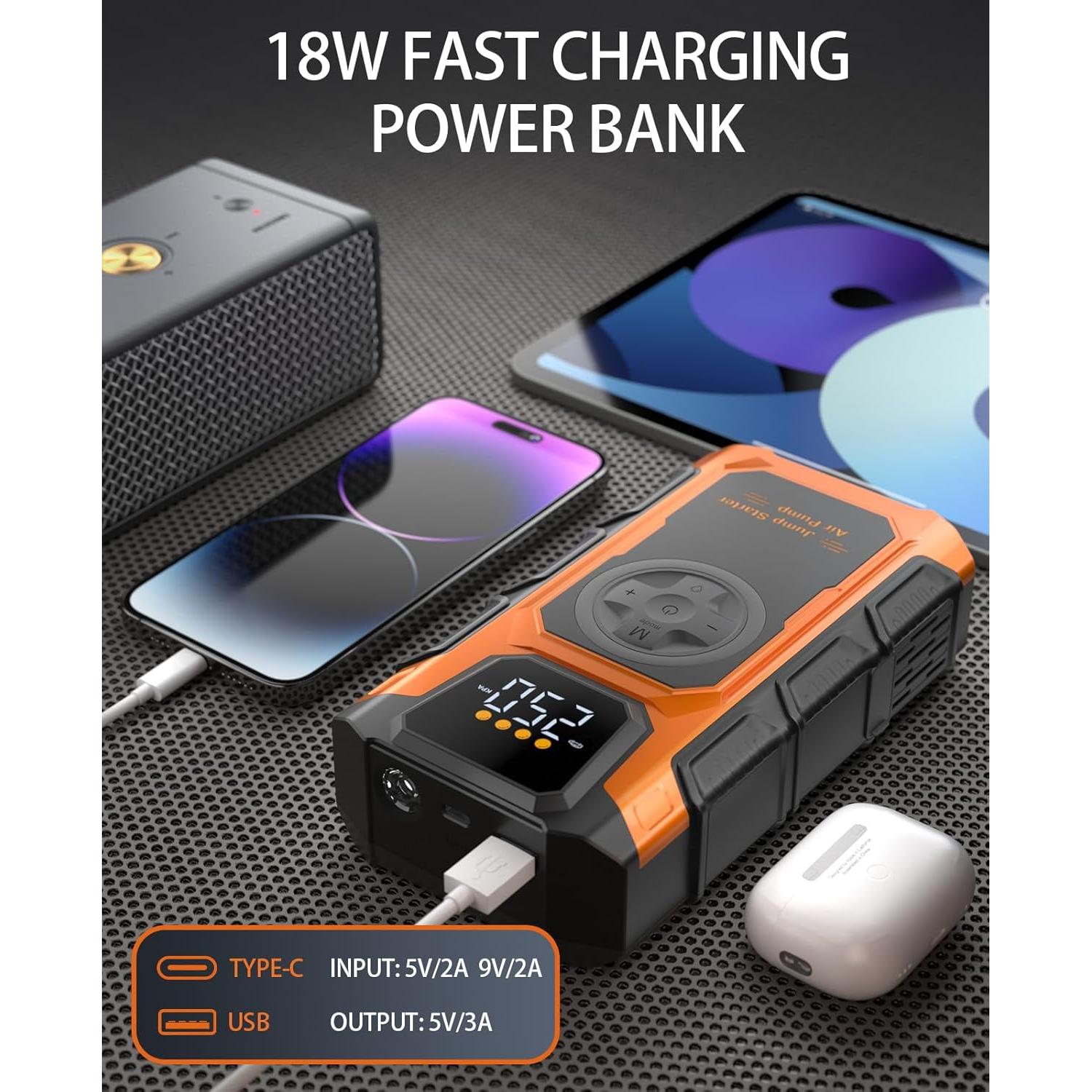 Arrancador de Salto 5000A Featou V2 con Compresor 150 PSI