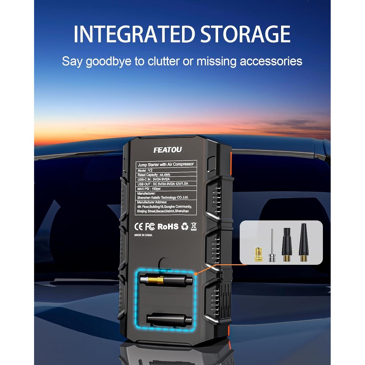 Arrancador de Salto 5000A Featou V2 con Compresor 150 PSI