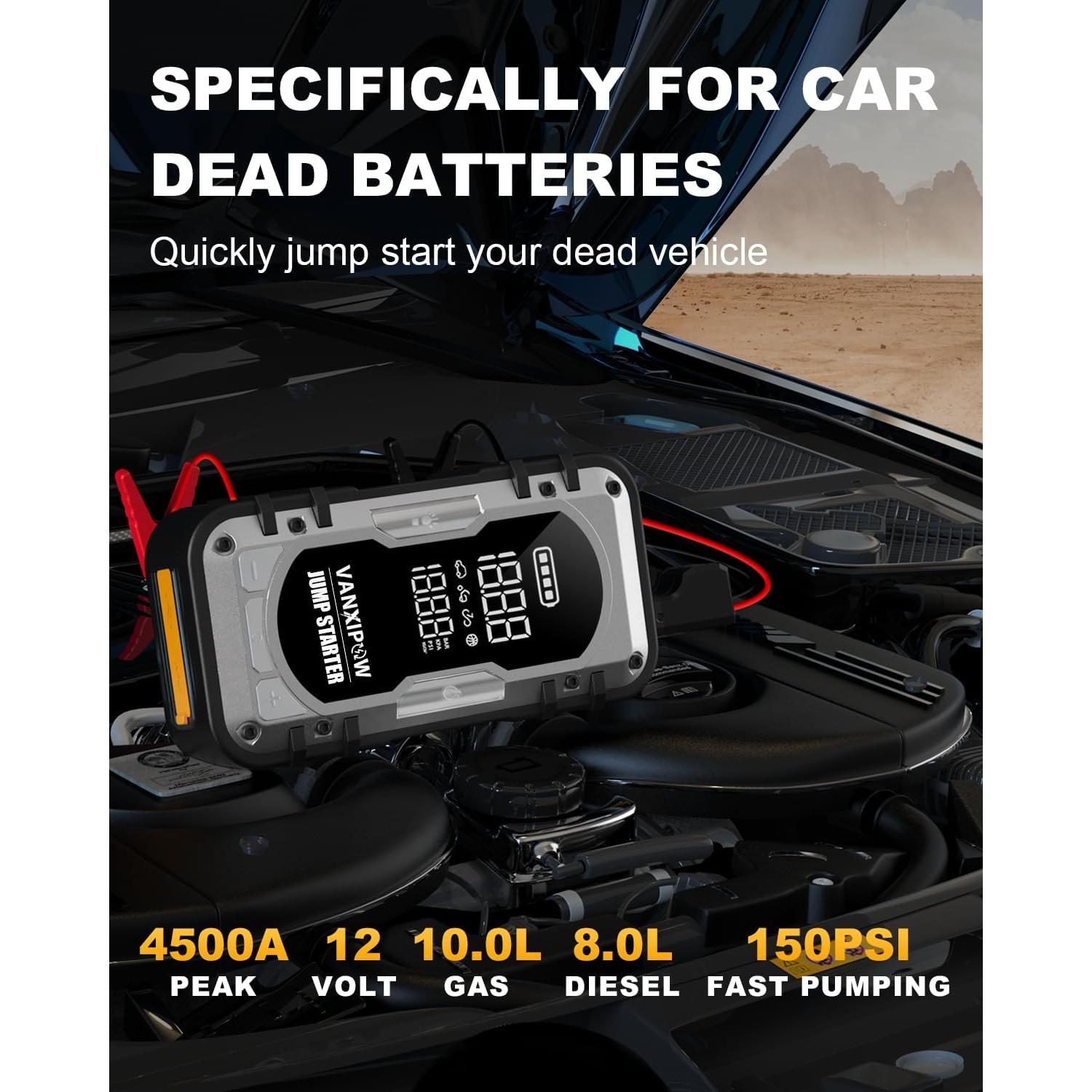 Arrancador de Batería Portátil VANXIPOW 4500A con Compresor 150PSI