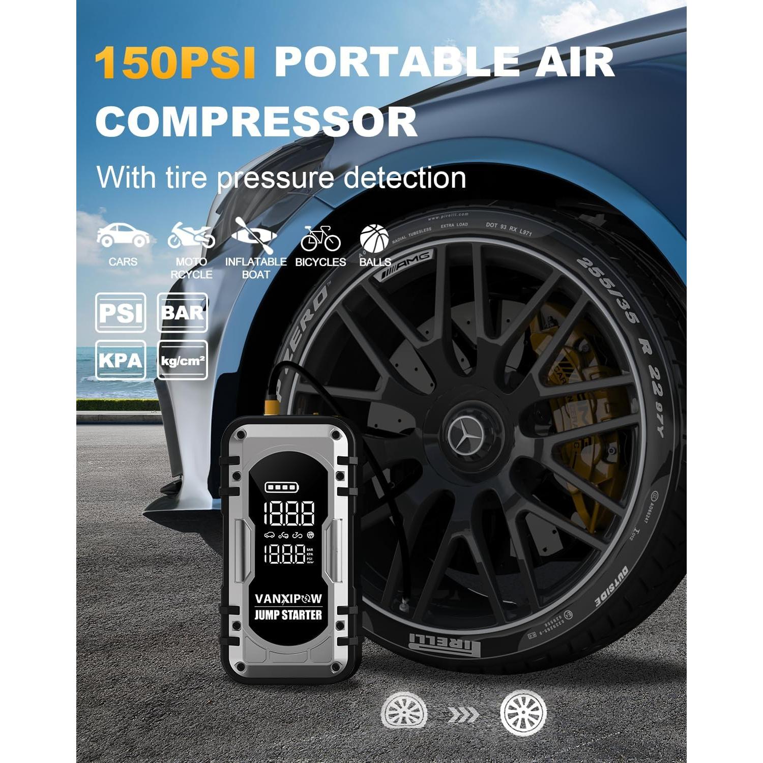 Arrancador de Batería Portátil VANXIPOW 4500A con Compresor 150PSI