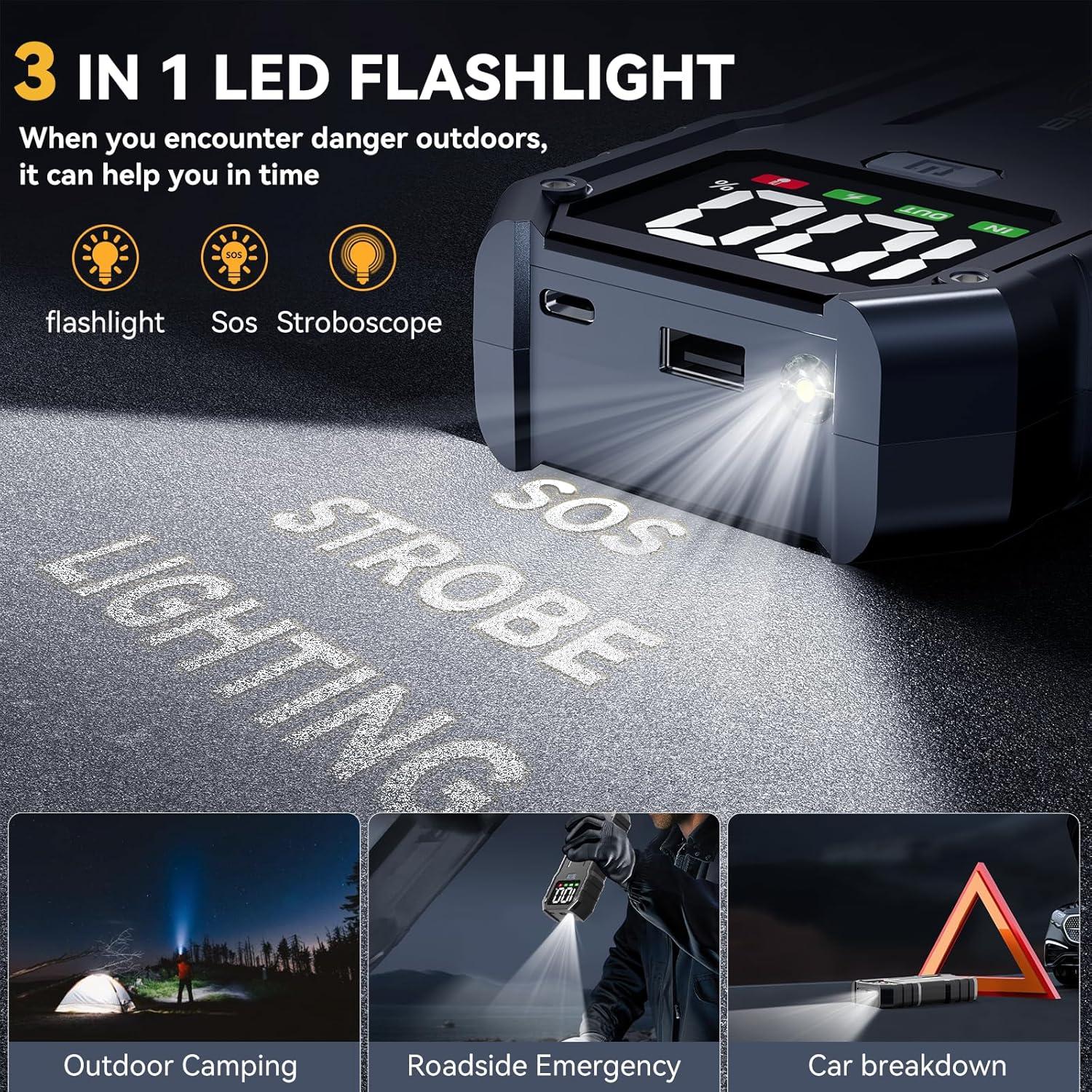 Arrancador de Coche BSMOOM B16 7000A 26800mAh Pantalla LED