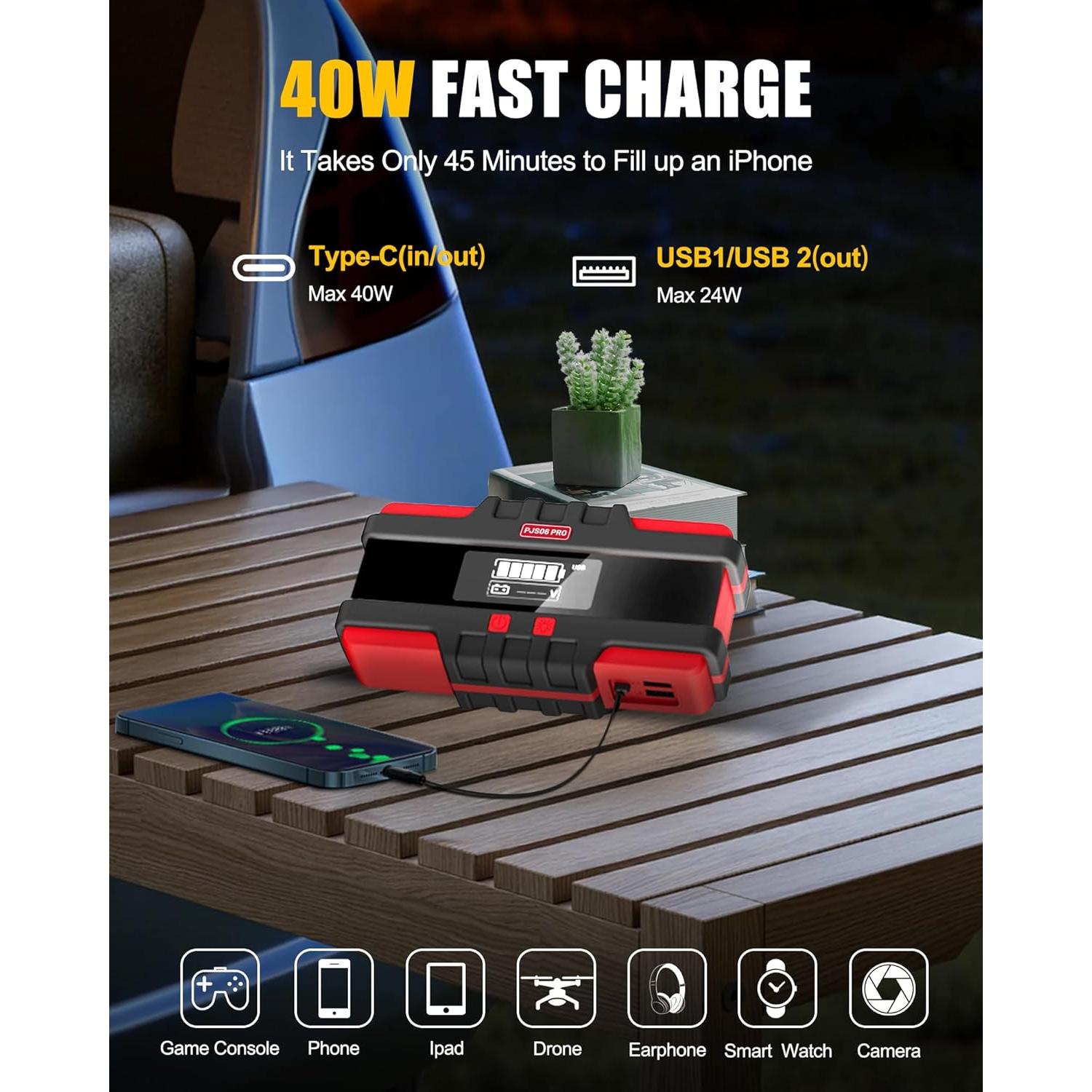 Arrancador de Salto 4000A SAFEMATE PJS06 con Cargador 12V