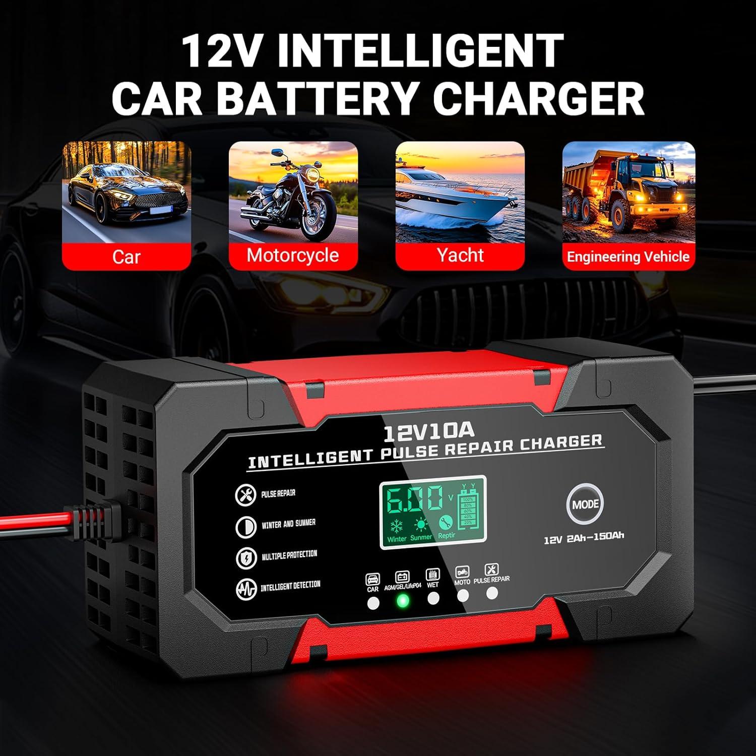 Cargador de Batería Automático 10A 12V YDBAO con Pantalla LCD