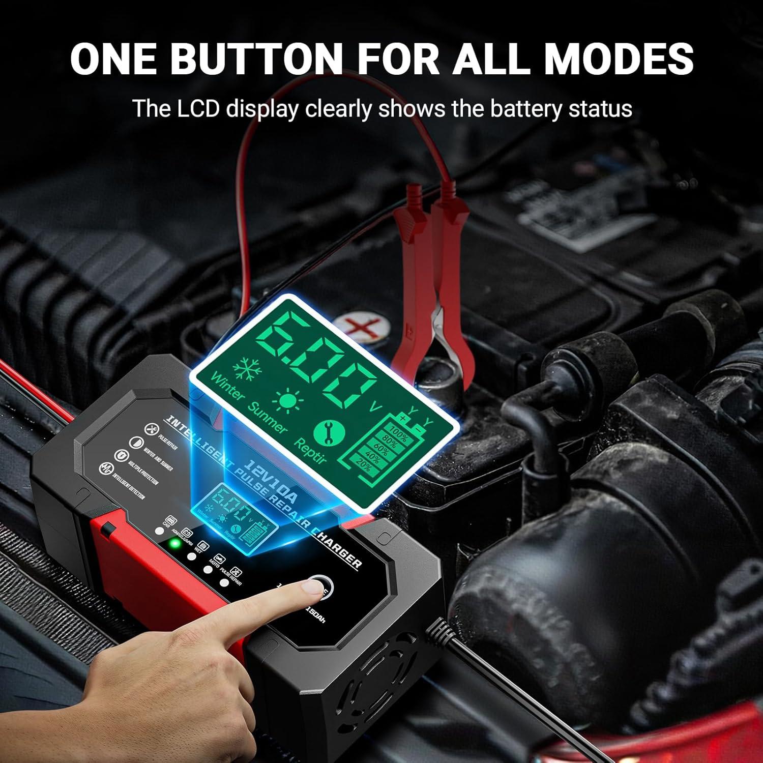 Cargador de Batería Automático 10A 12V YDBAO con Pantalla LCD