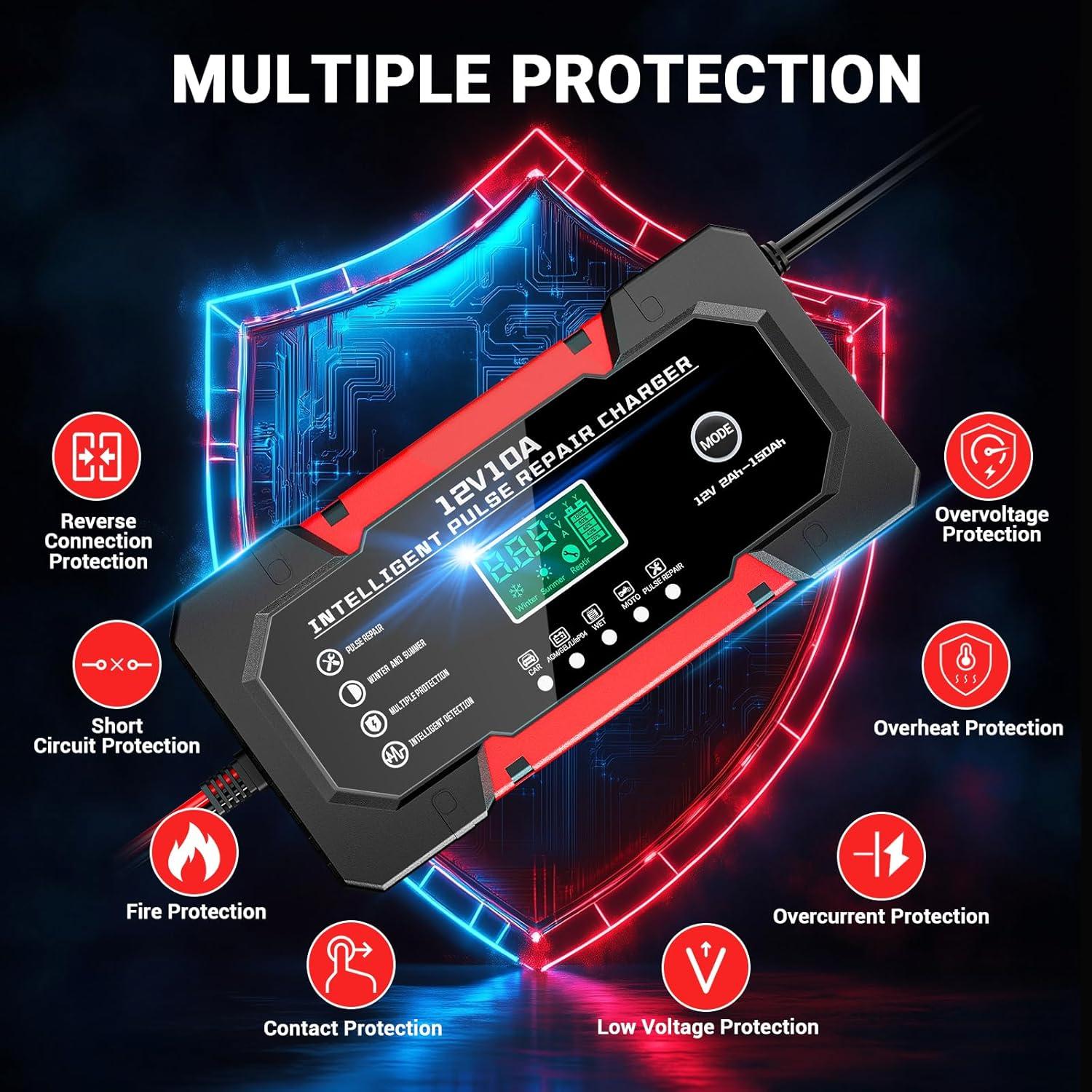 Cargador de Batería Automático 10A 12V YDBAO con Pantalla LCD