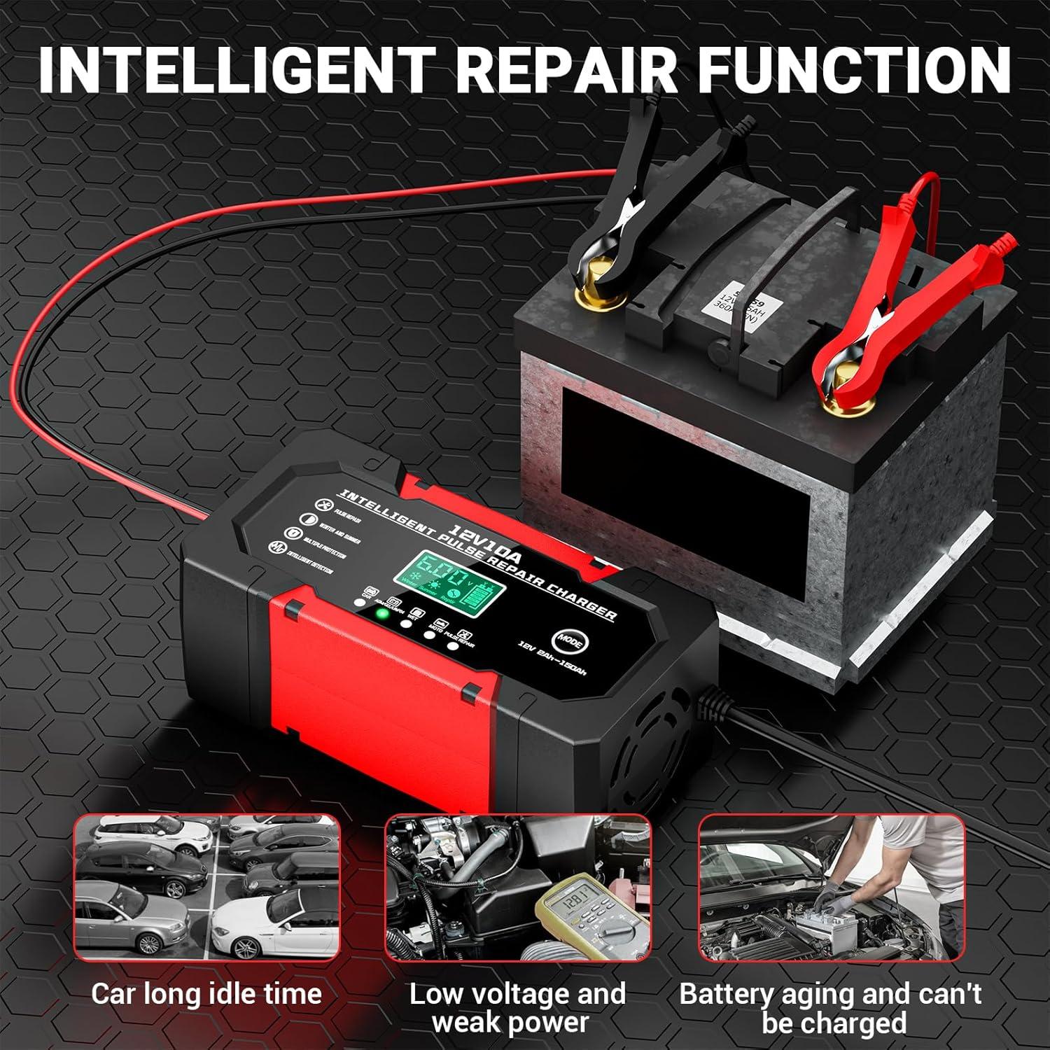 Cargador de Batería Automático 10A 12V YDBAO con Pantalla LCD