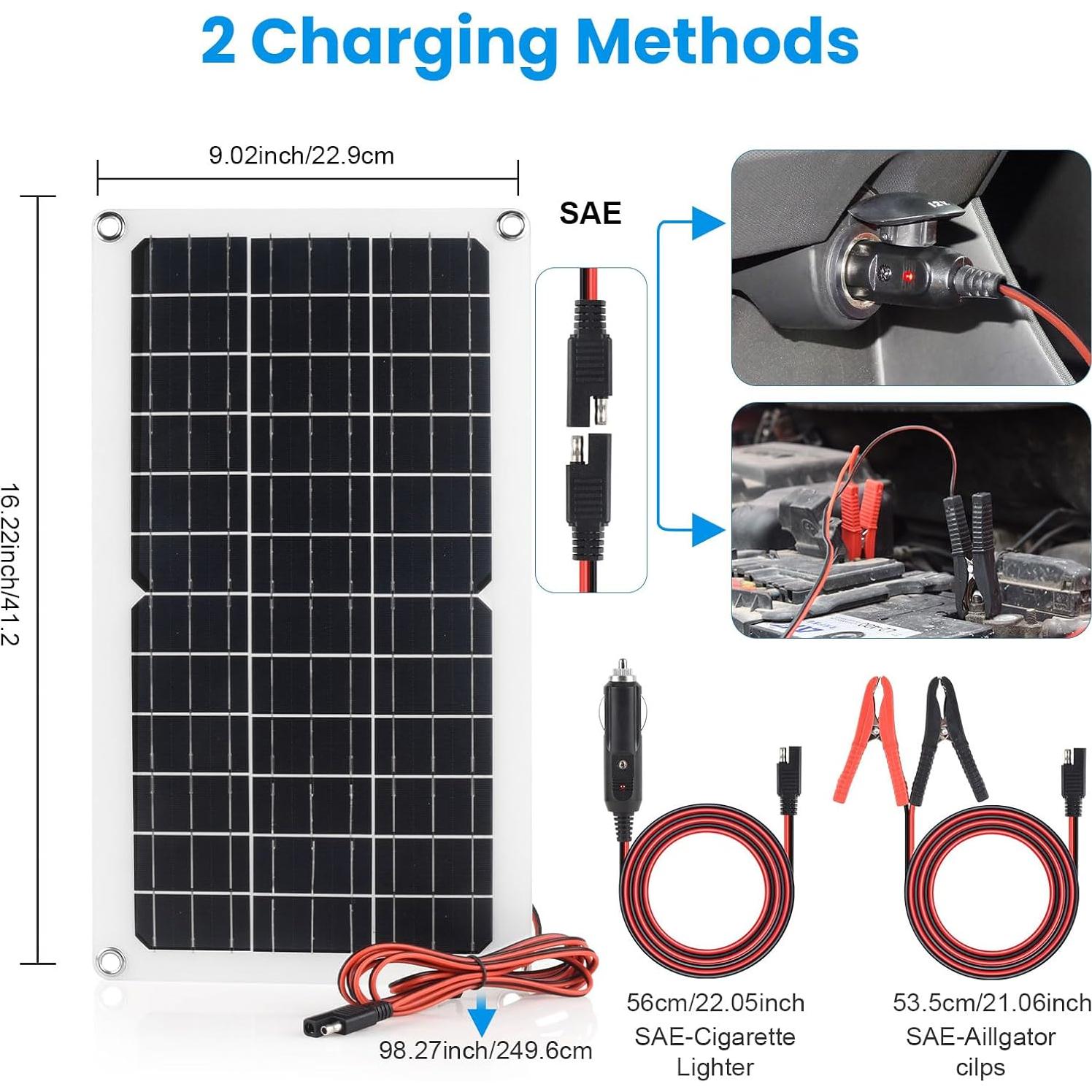 Cargador Solar Soshine 15W 12V con Controlador y LED