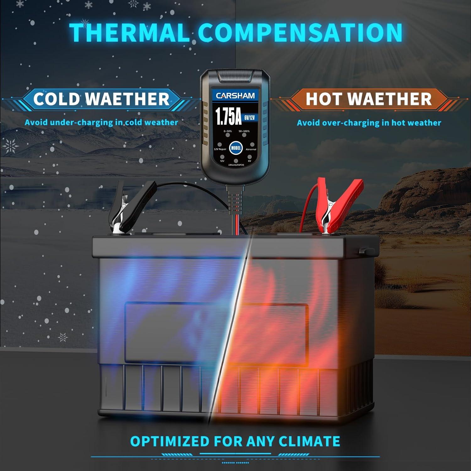 Cargador de Batería CARSHAM 6V 12V Automático - Paquete de 4