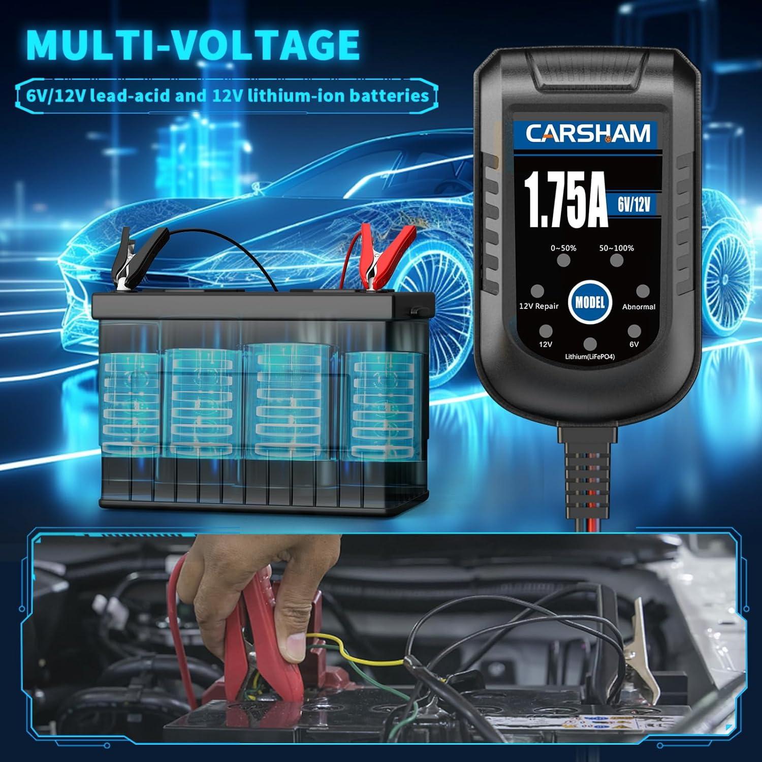 Cargador de Batería CARSHAM 6V 12V Automático - Paquete de 4