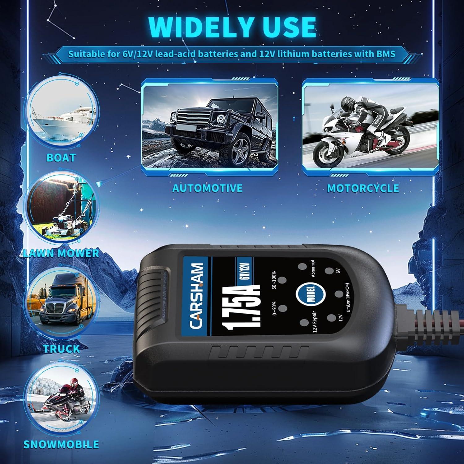 Cargador de Batería CARSHAM 6V 12V Automático - Paquete de 4