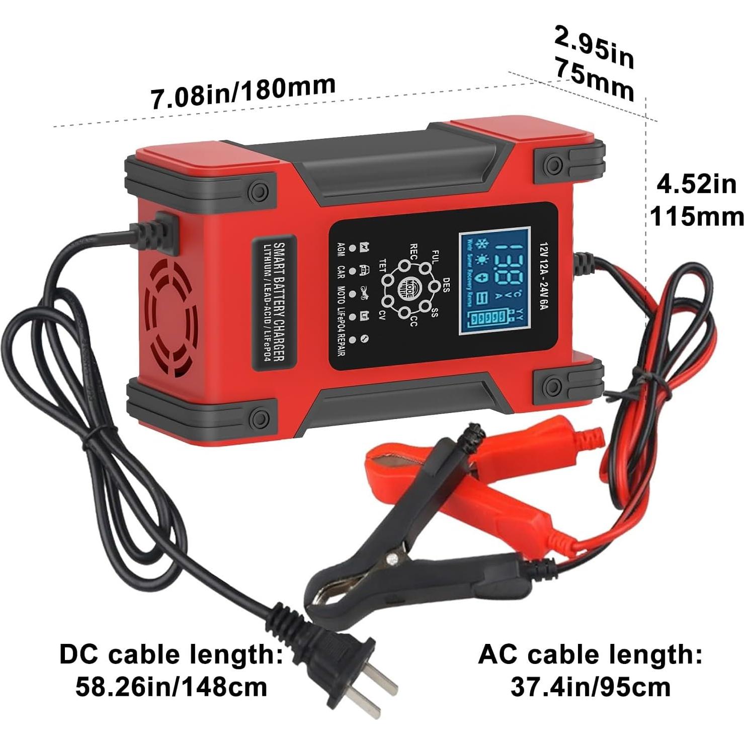 Cargador de Batería Inteligente Wuldnmar 12V/24V 12A/6A