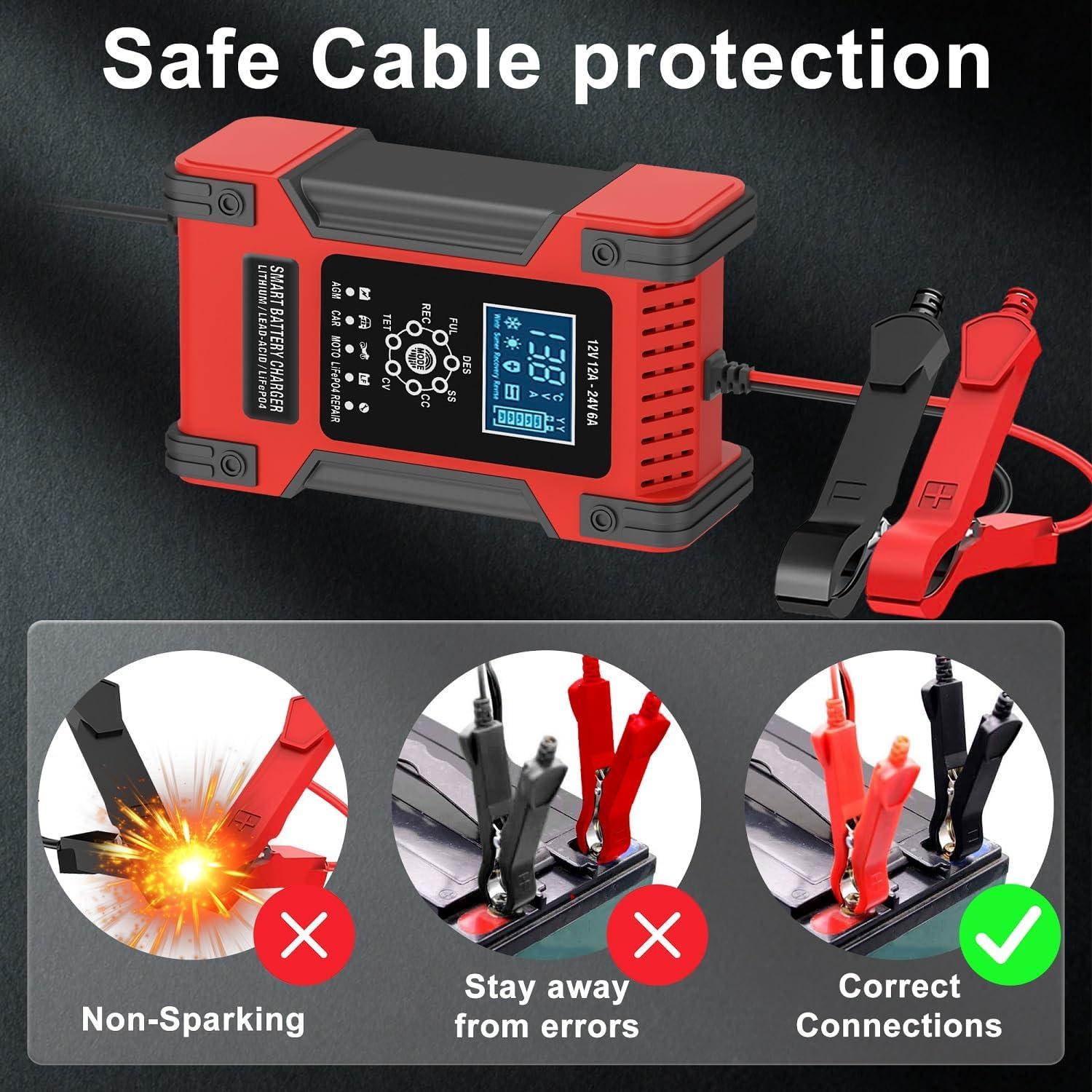 Cargador de Batería Inteligente Wuldnmar 12V/24V 12A/6A