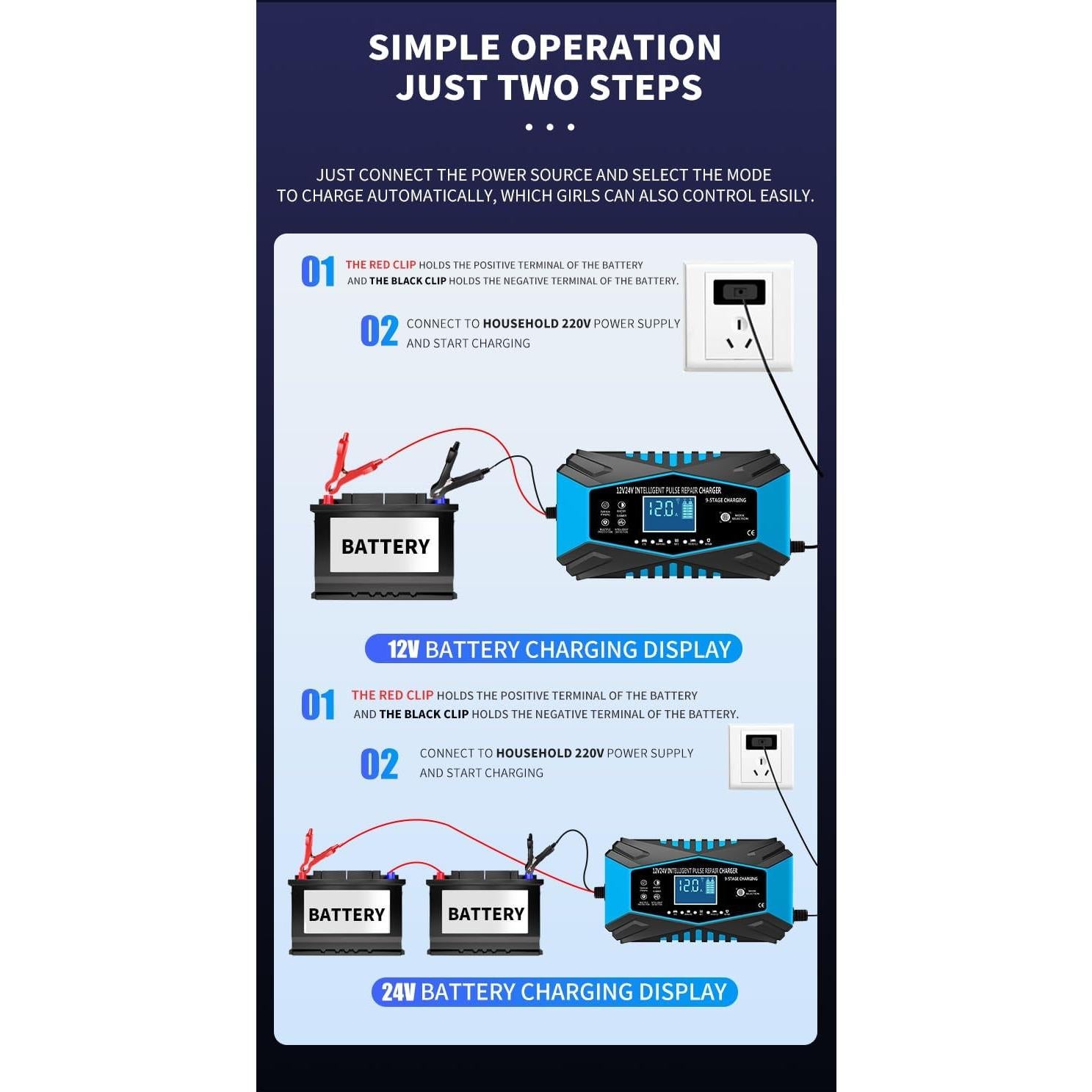Cargador de batería inteligente 12V/24V Tianchang Baoda 12A