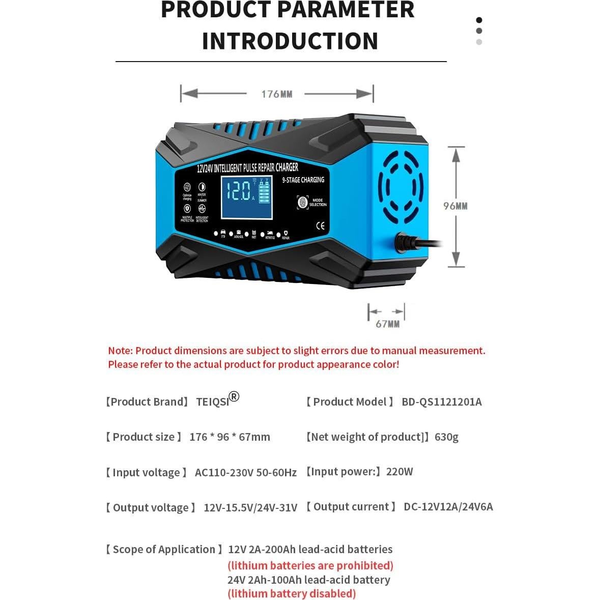 Cargador de batería inteligente 12V/24V Tianchang Baoda 12A