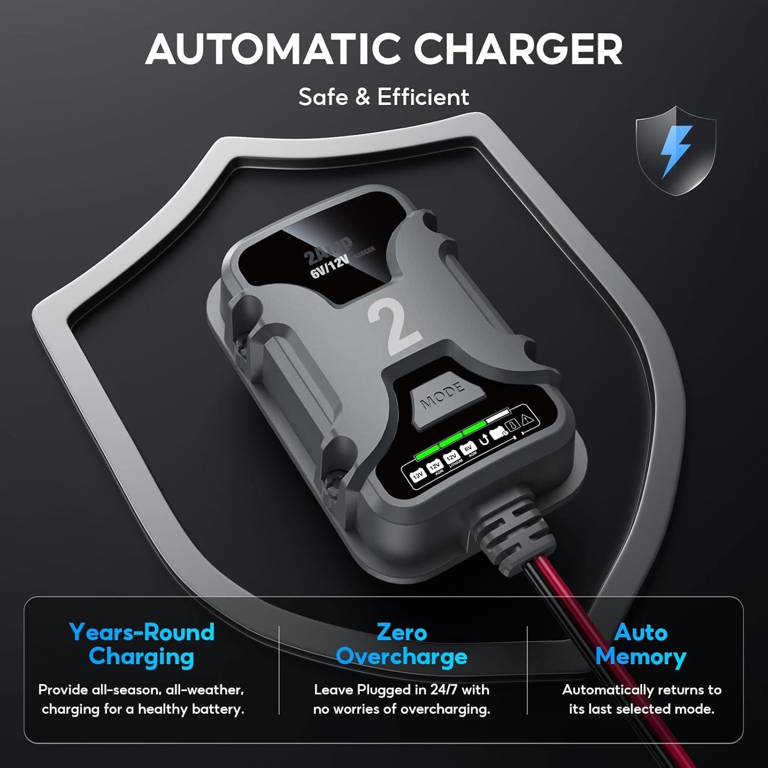 Cargador de Batería Inteligente 2A Zrfmib 6V/12V Mantenedor Automático