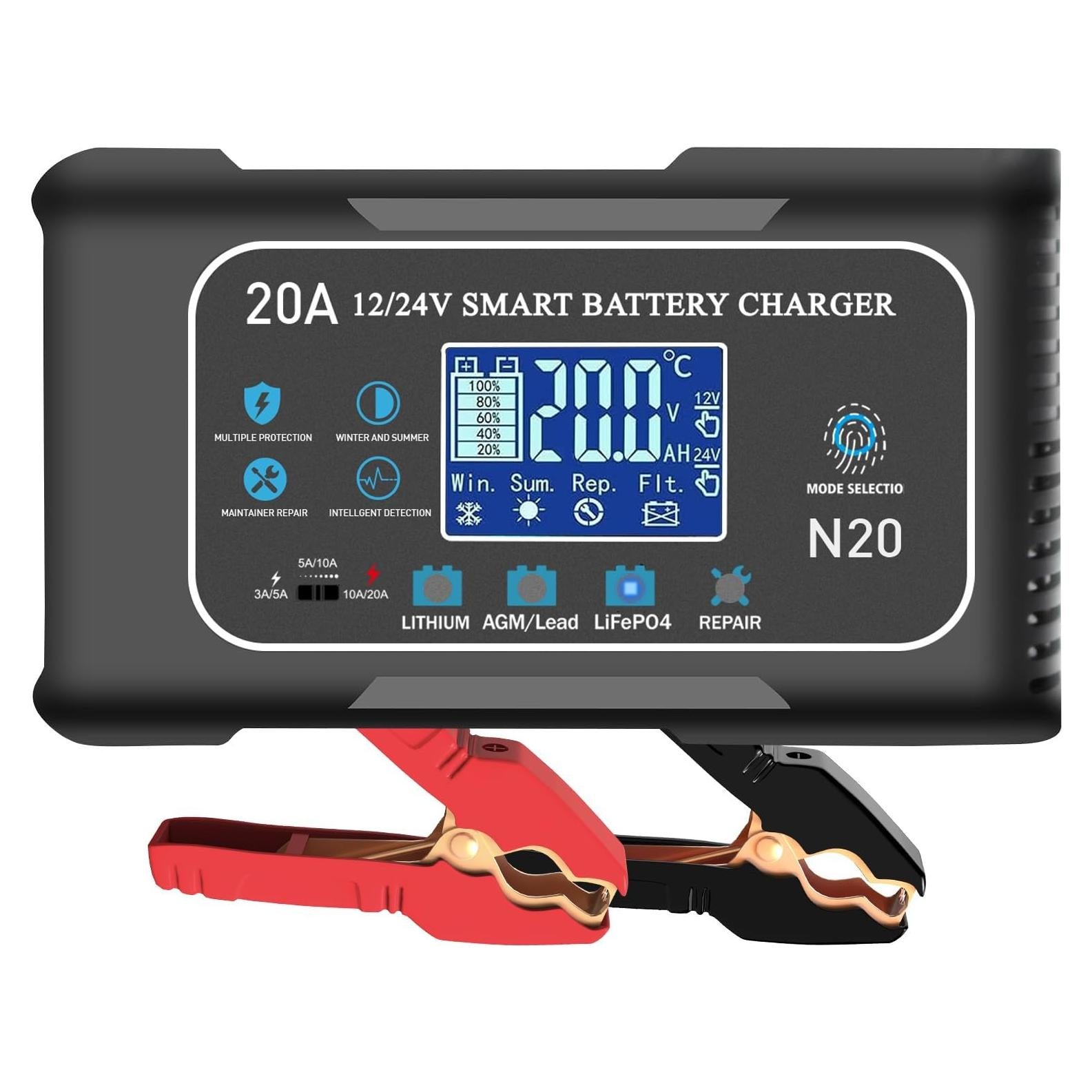 Cargador de Batería Inteligente Dght 12V 20A 24V 10A Litio/Ácido