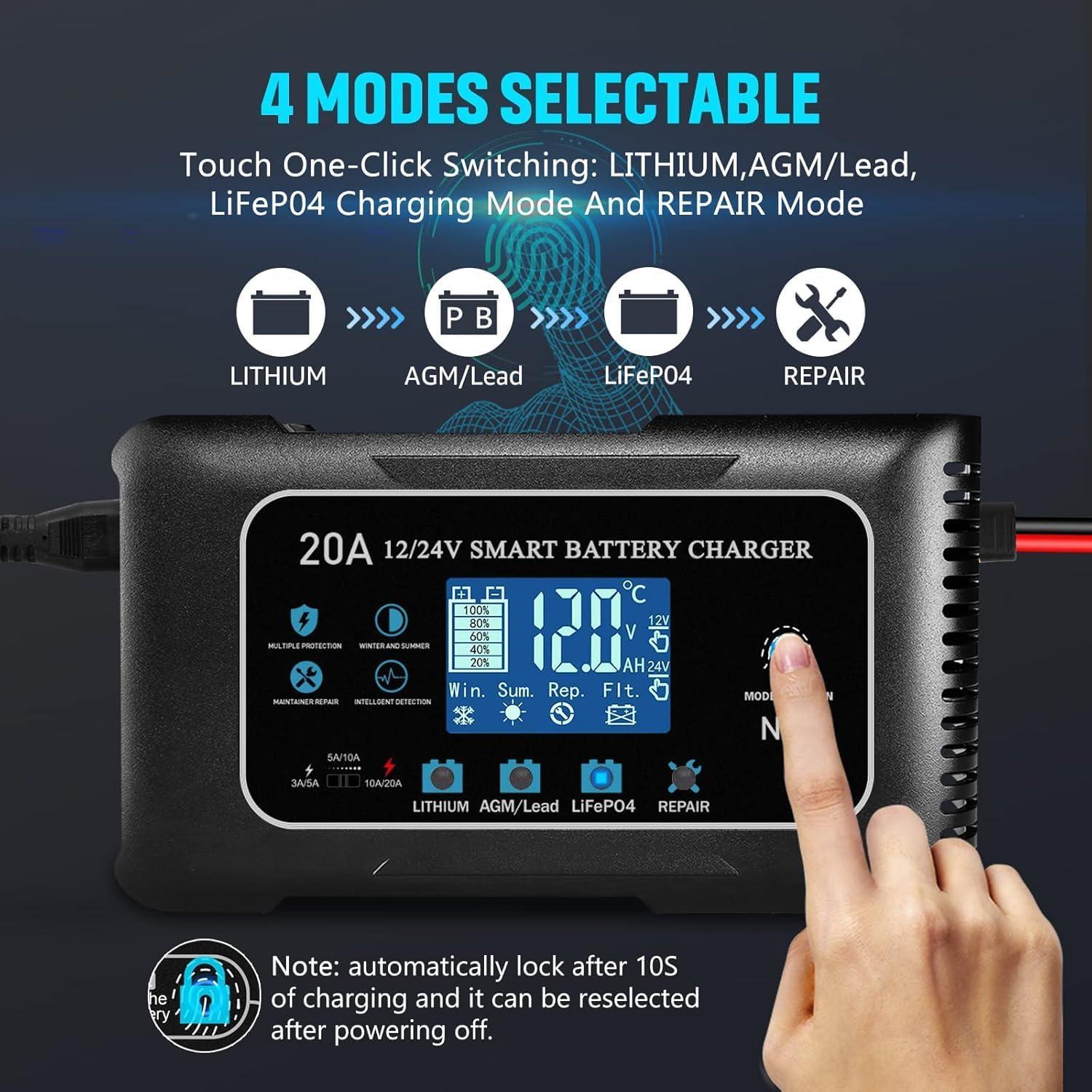 Cargador de Batería Inteligente Dght 12V 20A 24V 10A Litio/Ácido