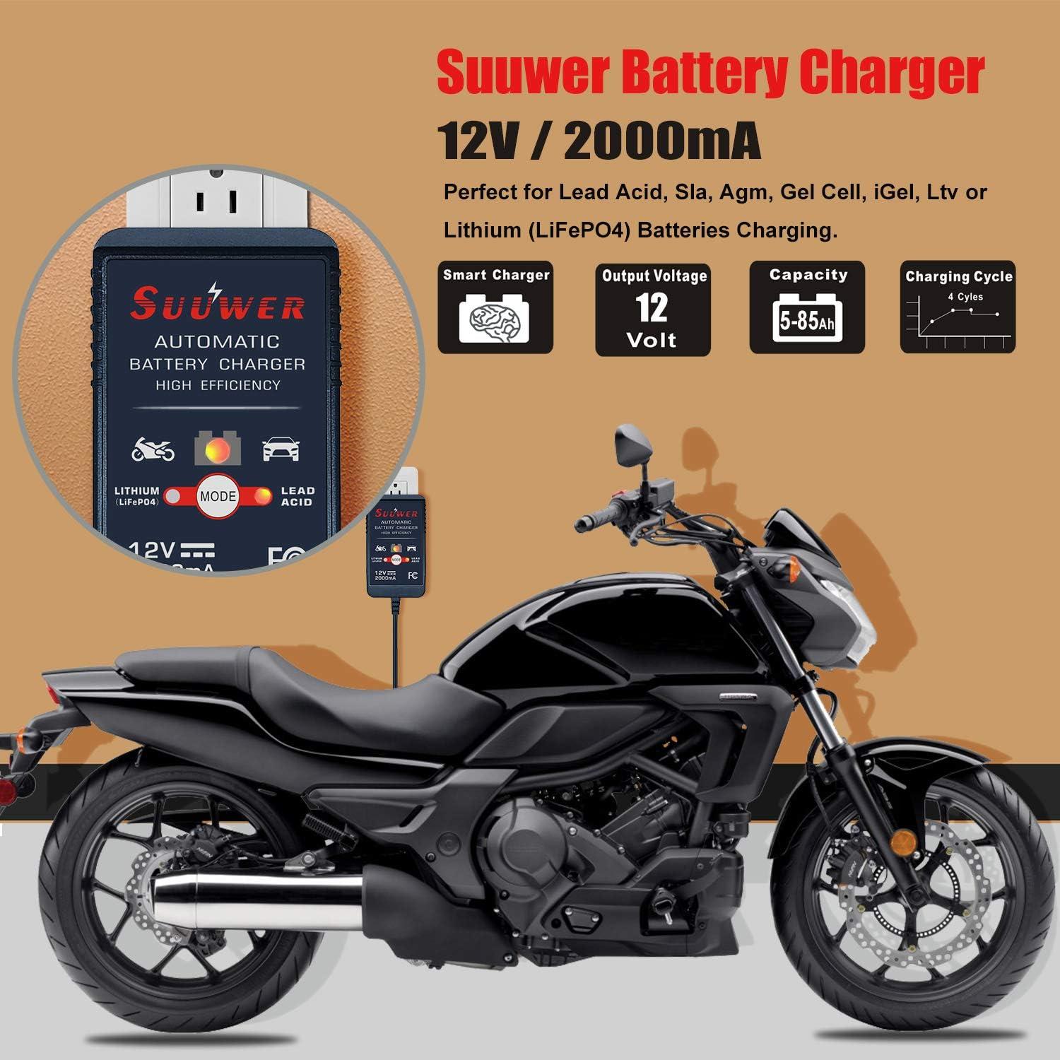 Cargador de Batería Inteligente Suuwer 12V 2A para Auto y Moto