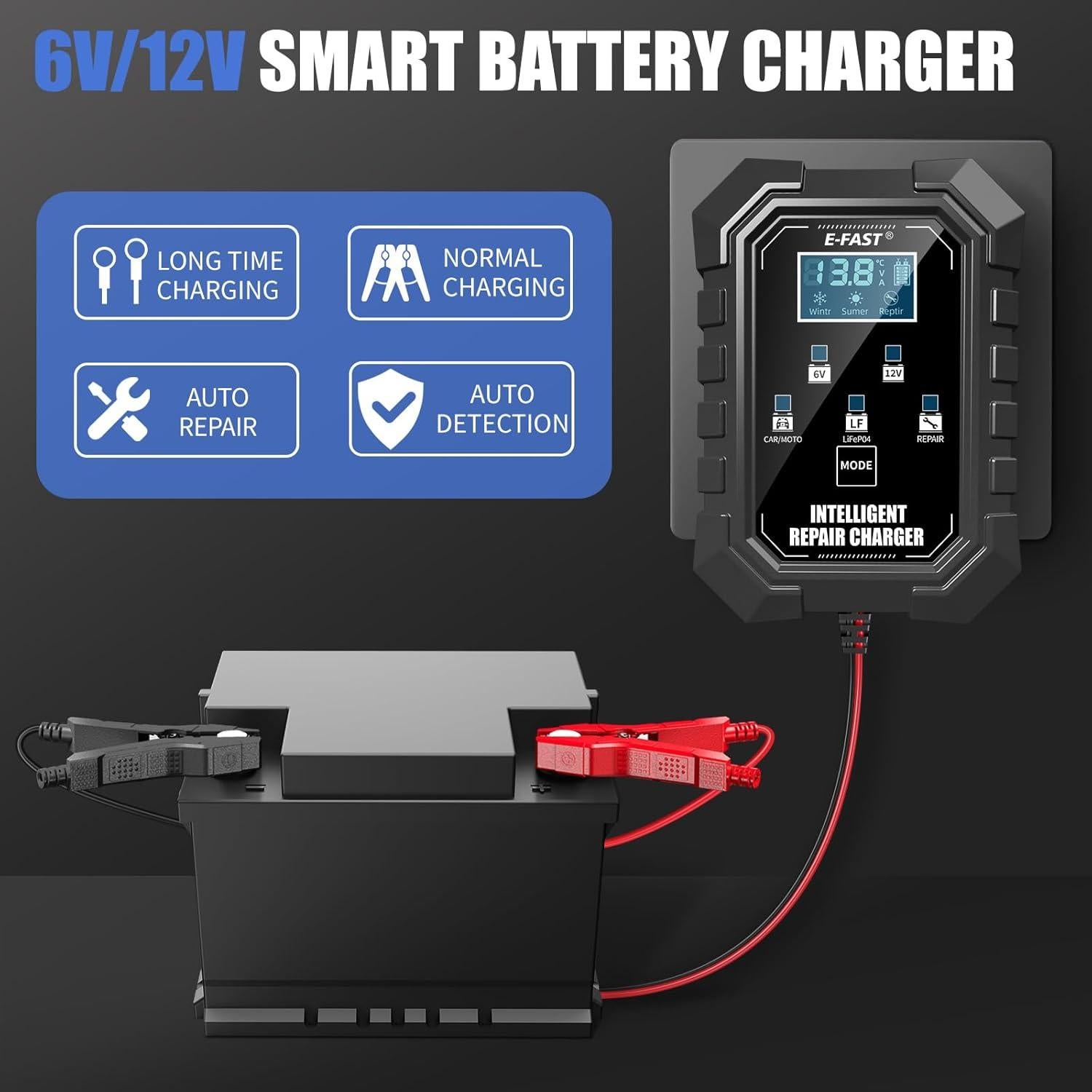 Cargador de Batería Inteligente E-FAST 1.5A 6V/12V para Autos
