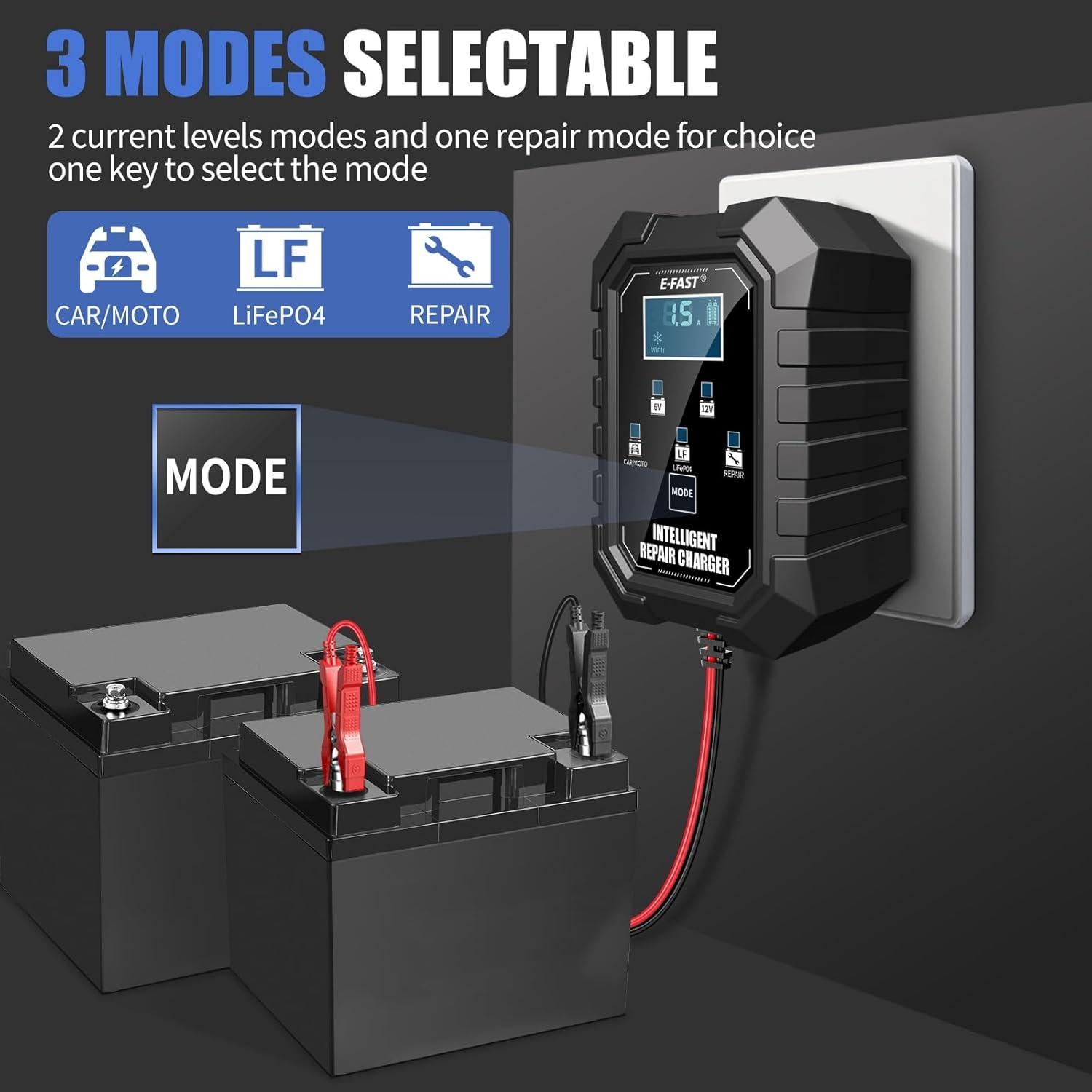 Cargador de Batería Inteligente E-FAST 1.5A 6V/12V para Autos