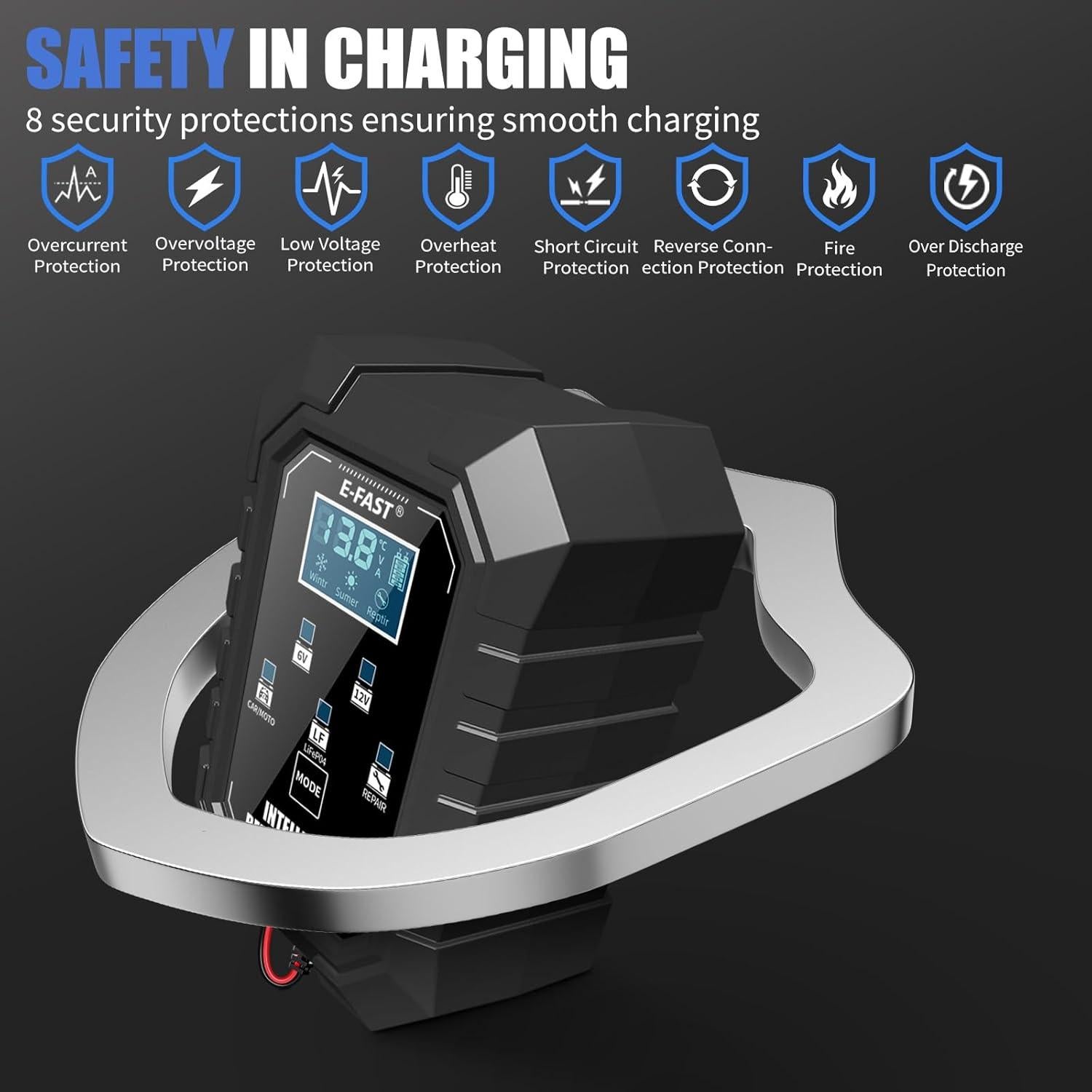 Cargador de Batería Inteligente E-FAST 1.5A 6V/12V para Autos