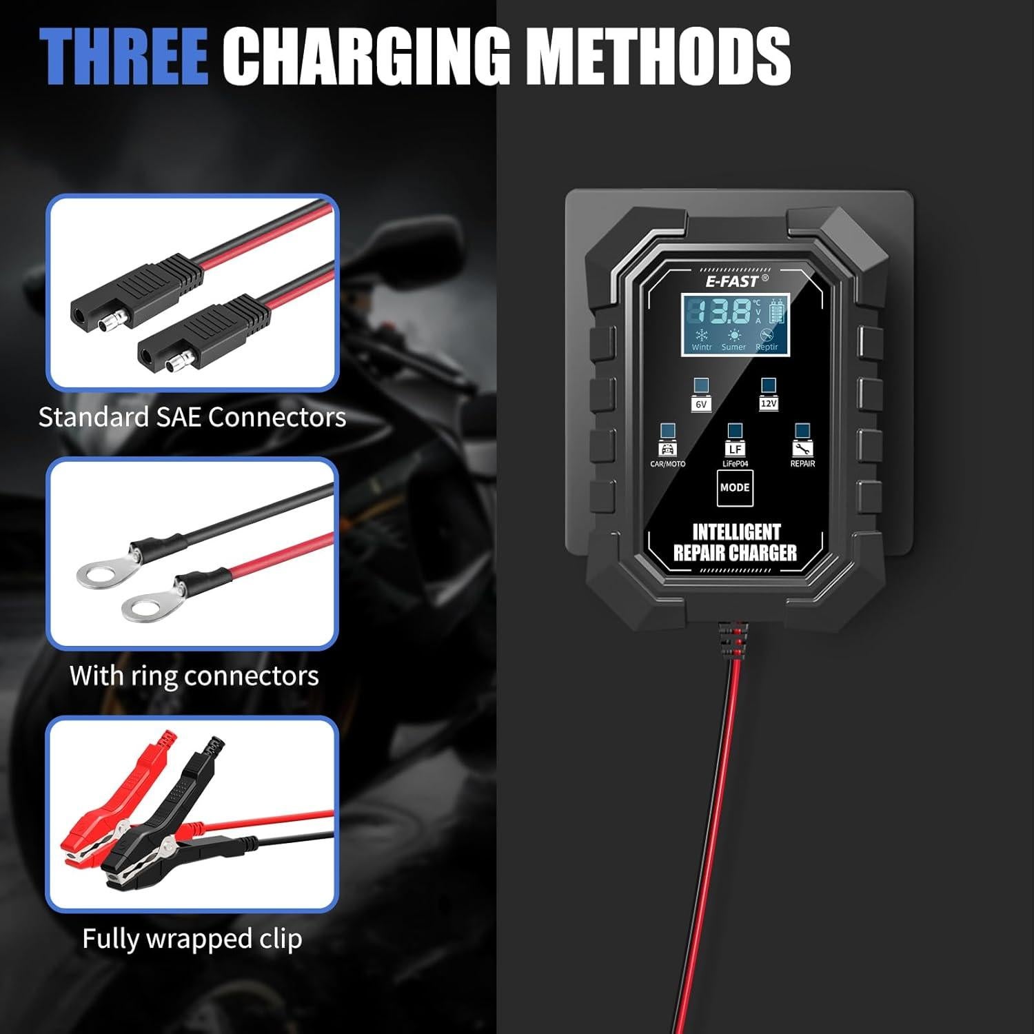 Cargador de Batería Inteligente E-FAST 1.5A 6V/12V para Autos