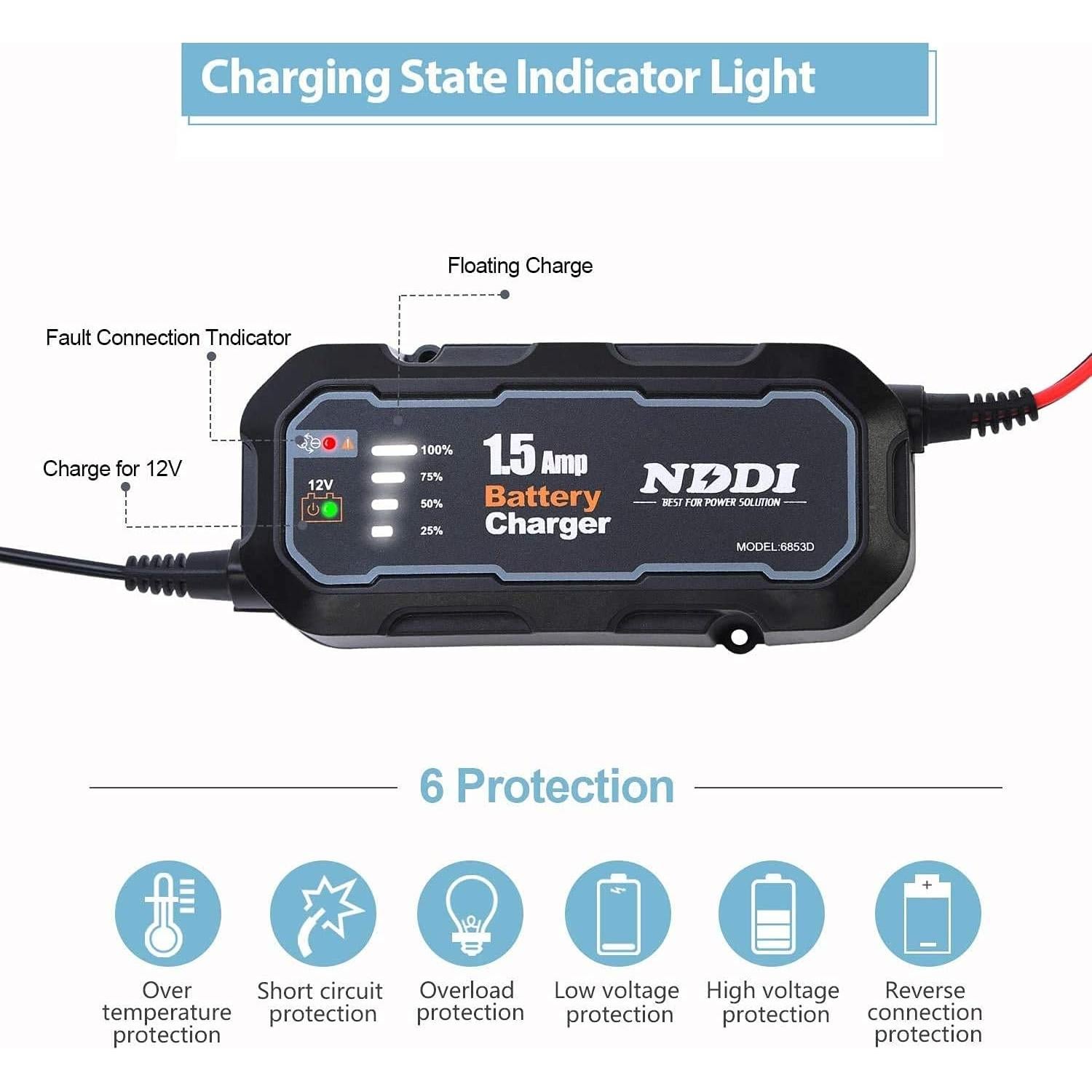 Cargador de Batería Automóvil NDDI 12V 1.5A Inteligente