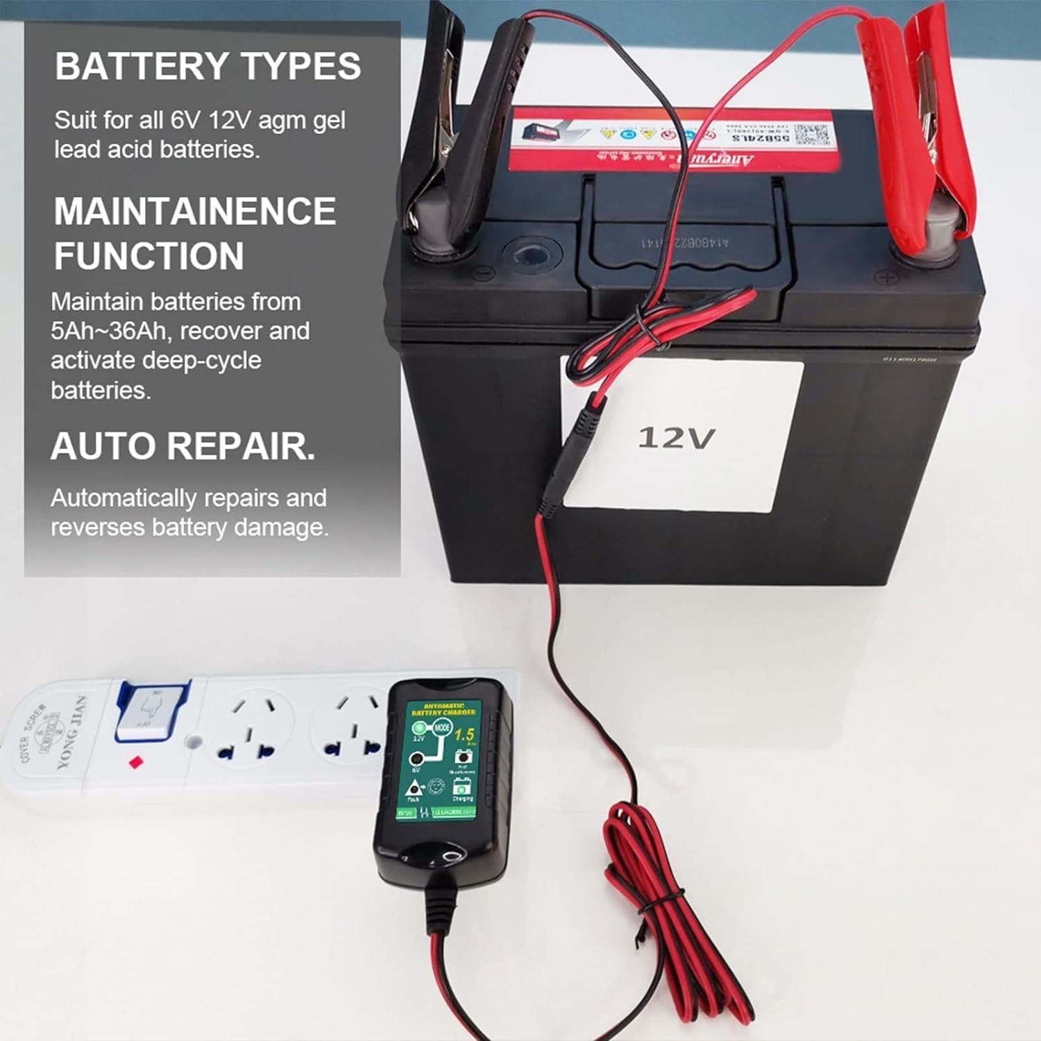 Cargador de Batería Inteligente 12V/6V Vemote 1.5A Automático