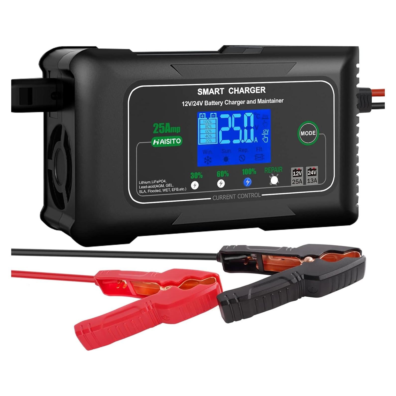 Cargador de Batería 12V/24V 25A Haisitio - Mantenedor y Desulfatador