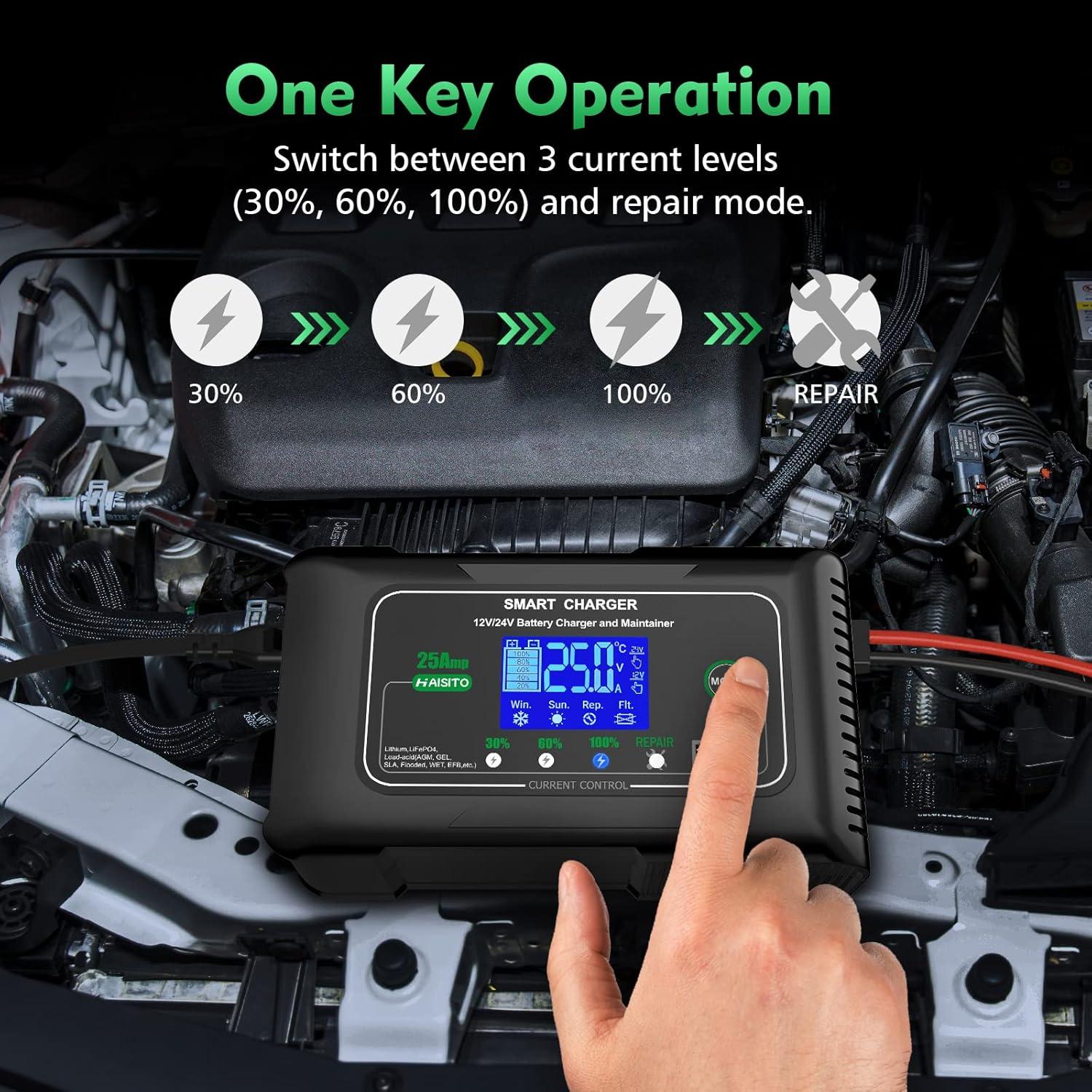 Cargador de Batería 12V/24V 25A Haisitio - Mantenedor y Desulfatador