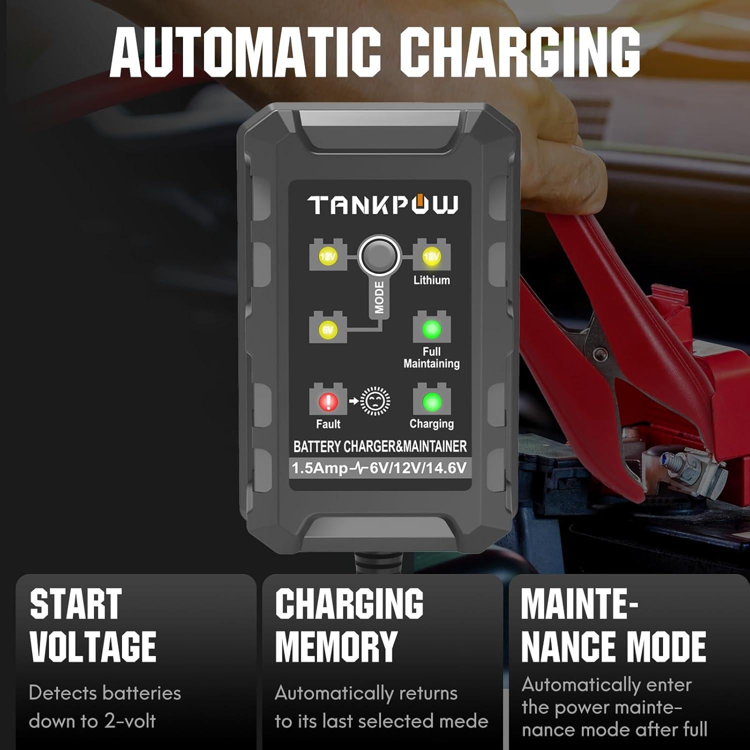 Cargador de Batería Inteligente TANKPOW 1.5A 6V/12V