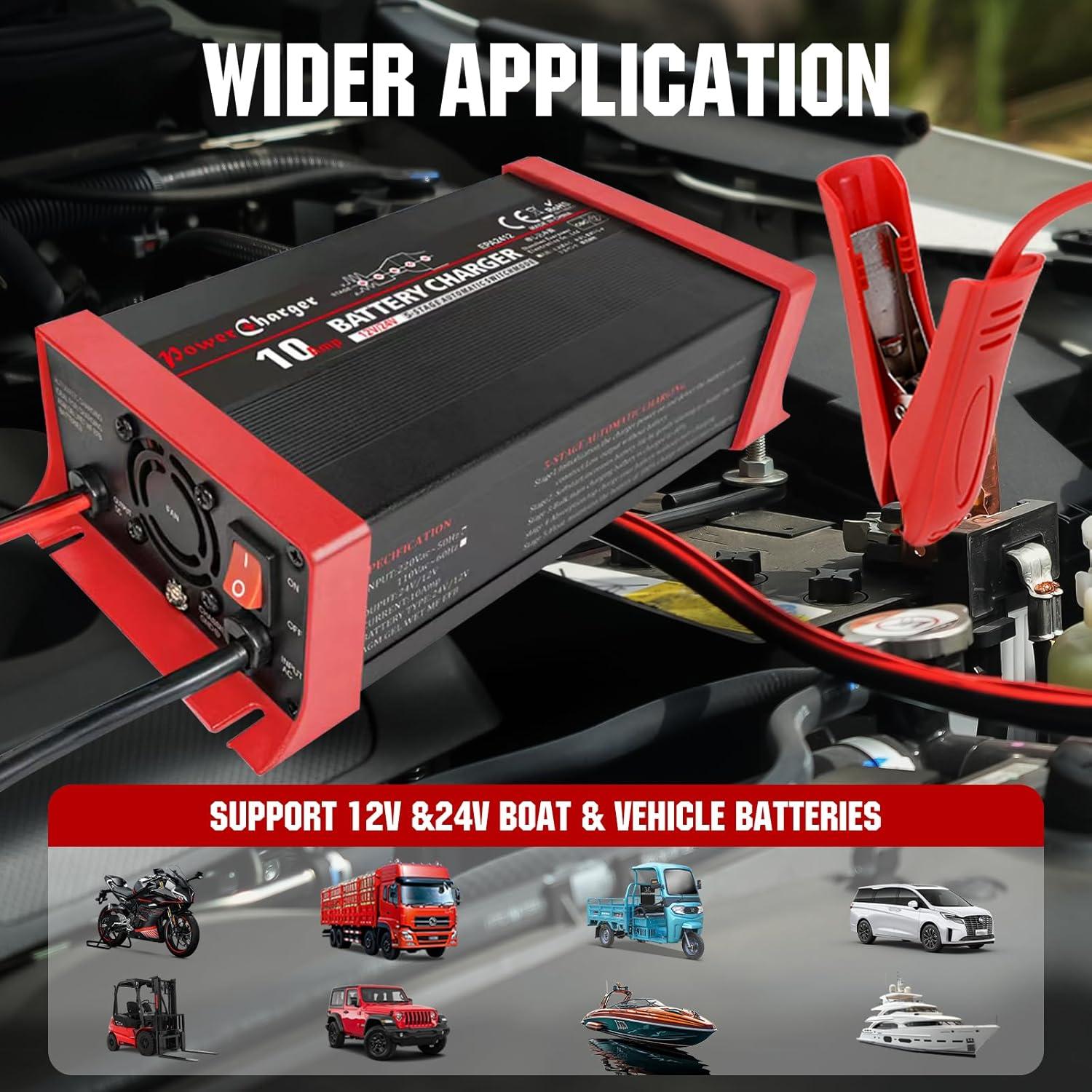 Cargador de Batería Inteligente TANKPO 10A 12V/24V 30-200Ah