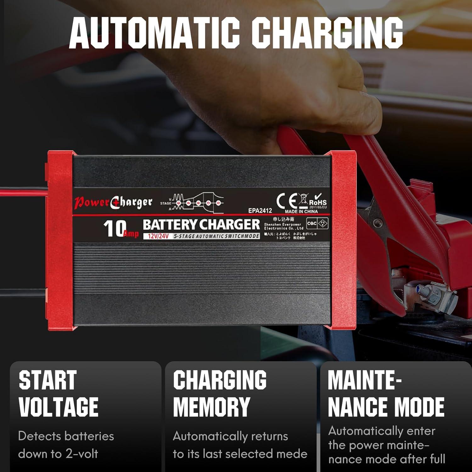 Cargador de Batería Inteligente TANKPO 10A 12V/24V 30-200Ah