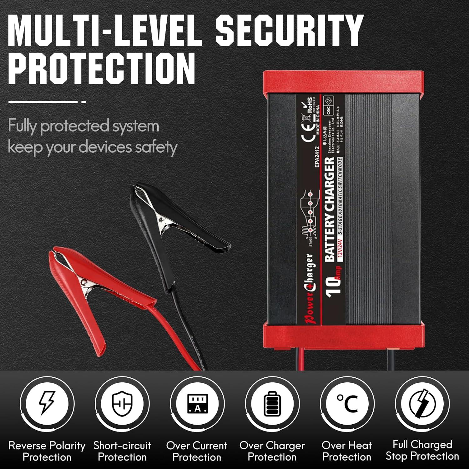 Cargador de Batería Inteligente TANKPO 10A 12V/24V 30-200Ah