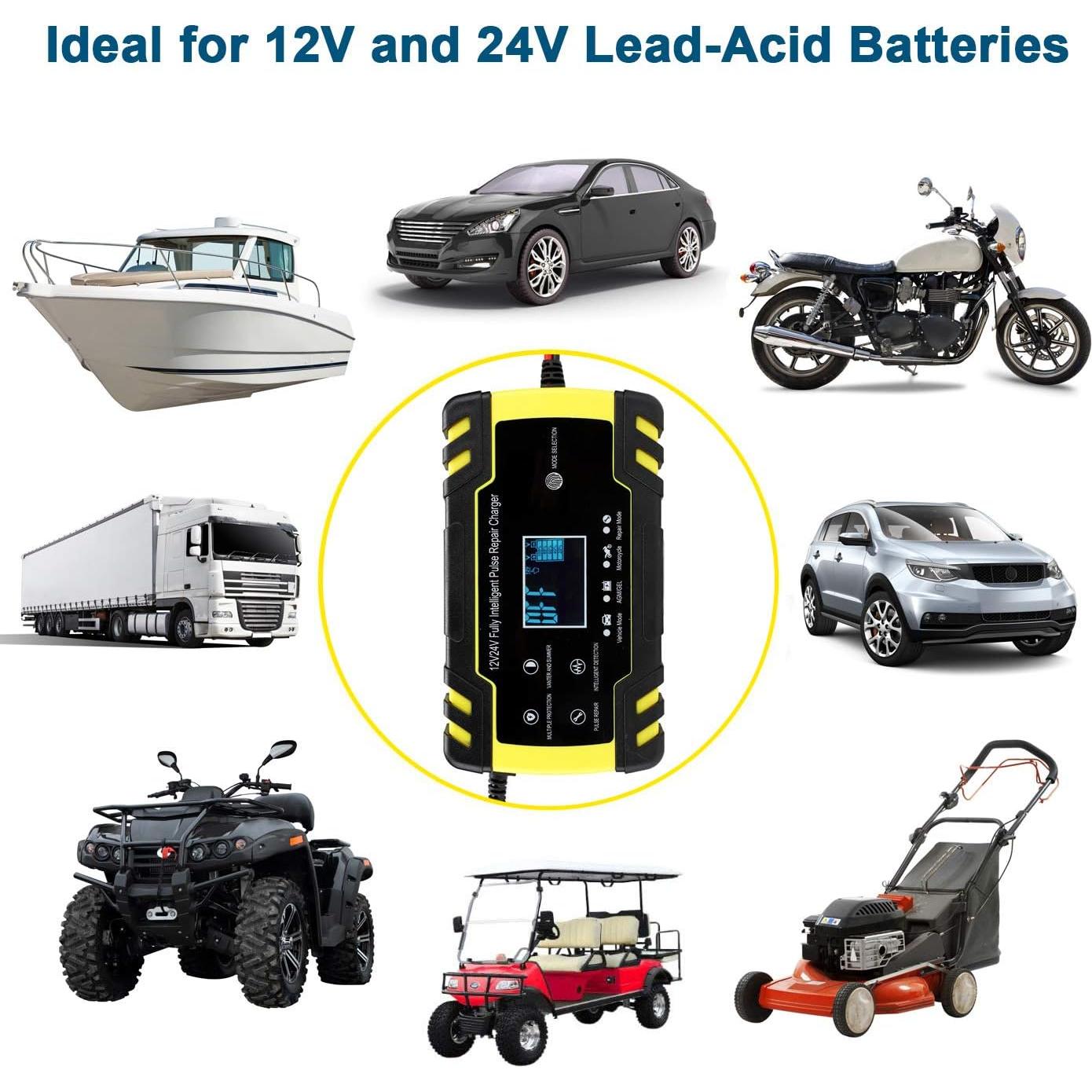 Cargador de Batería Inteligente Haofy 12V/24V 8A/4A con LCD