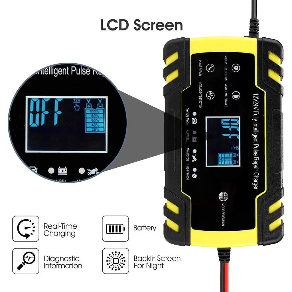 Cargador de Batería Inteligente Haofy 12V/24V 8A/4A con LCD