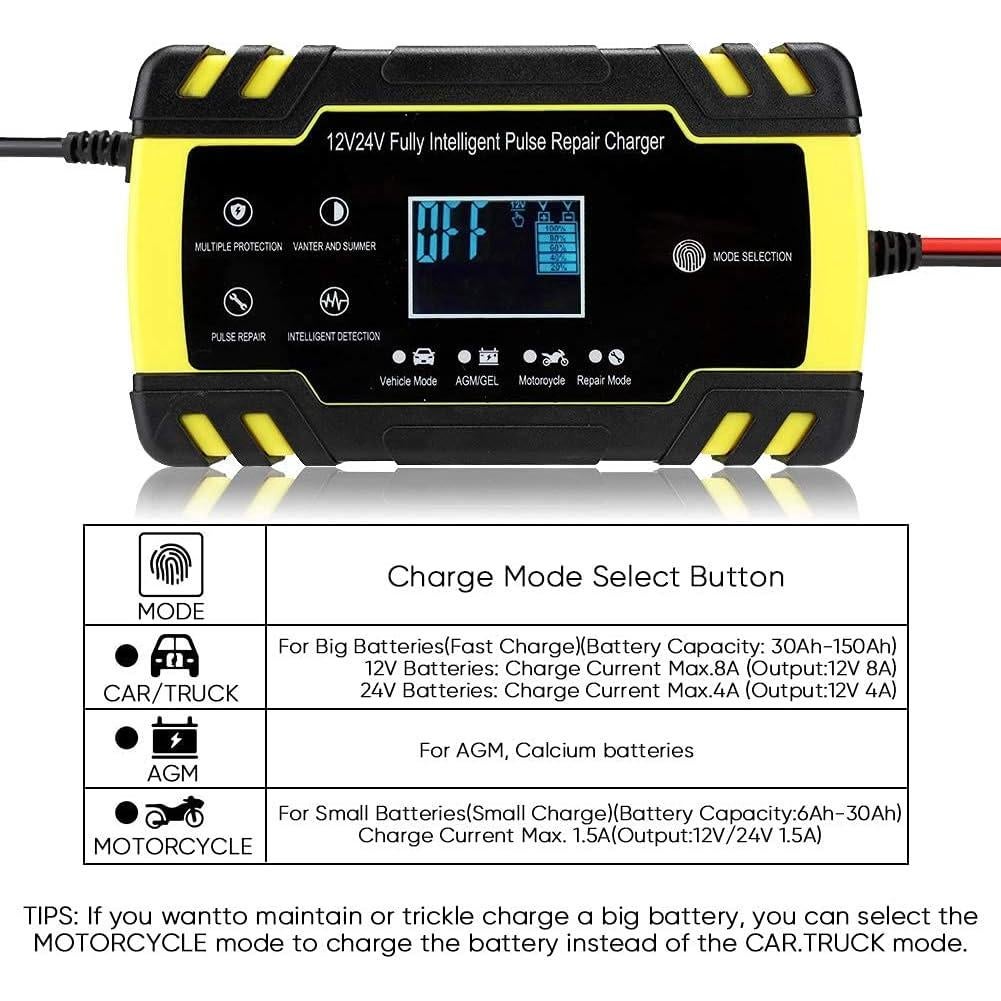 Cargador de Batería Inteligente Haofy 12V/24V 8A/4A con LCD