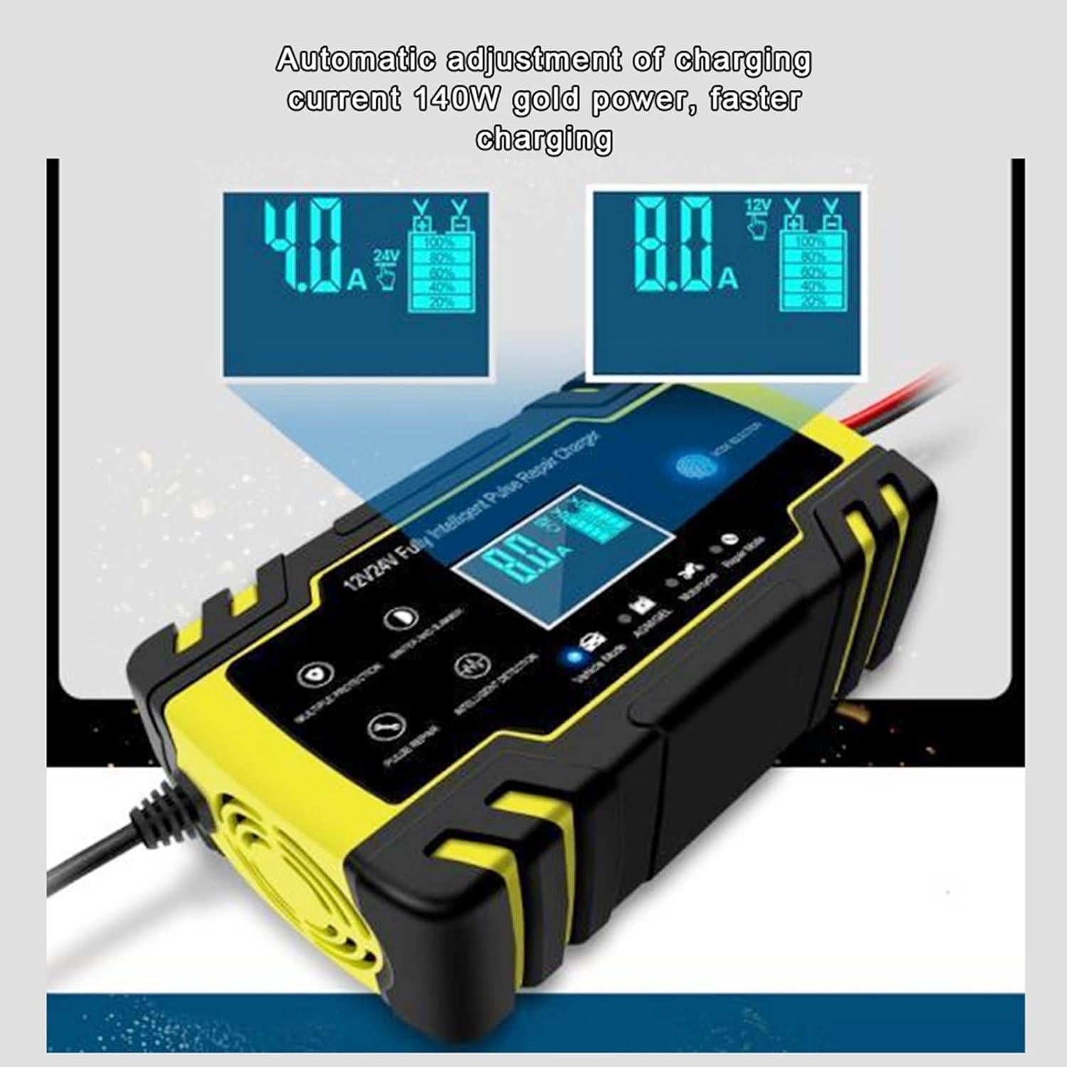 Cargador de Batería Inteligente Haofy 12V/24V 8A/4A con LCD