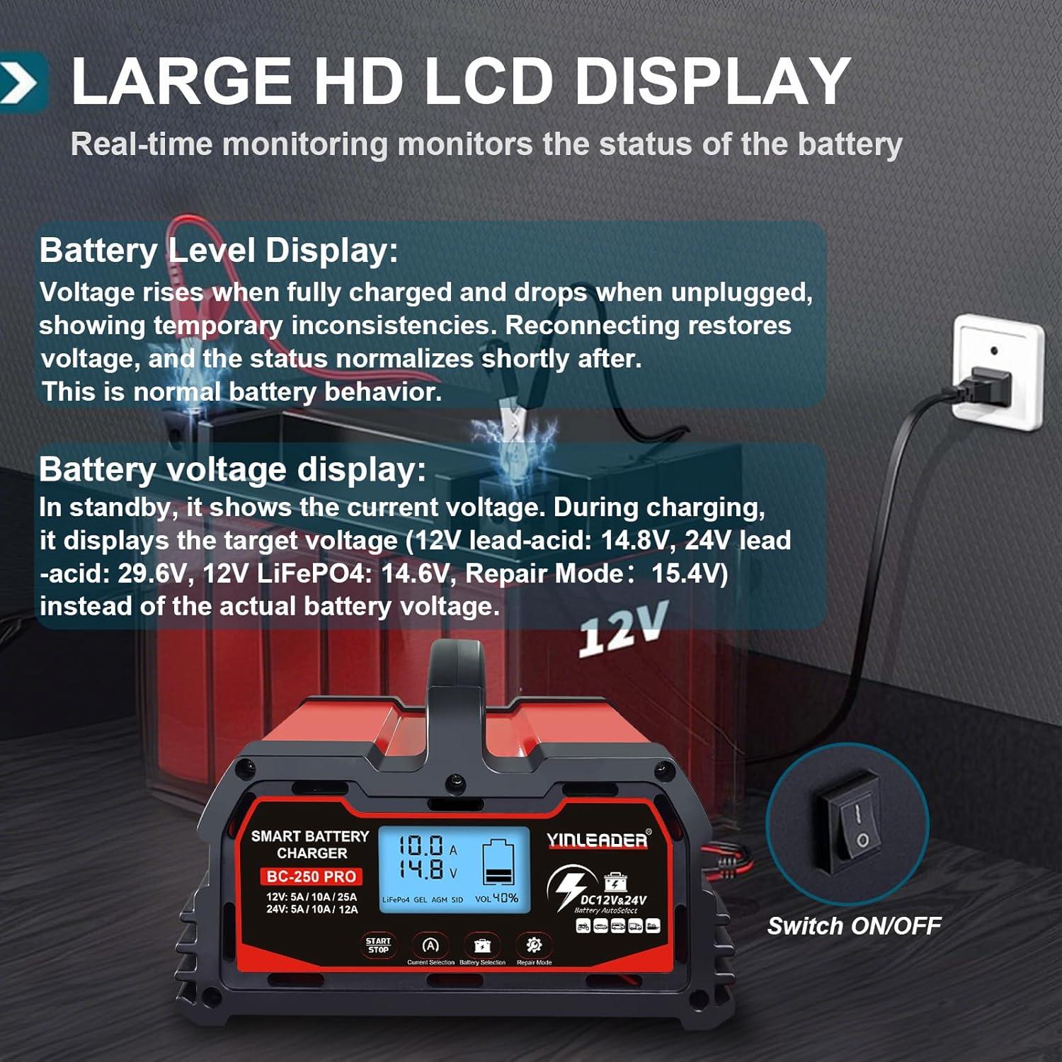 Cargador de Batería Inteligente 25A Yinleader 12V/24V