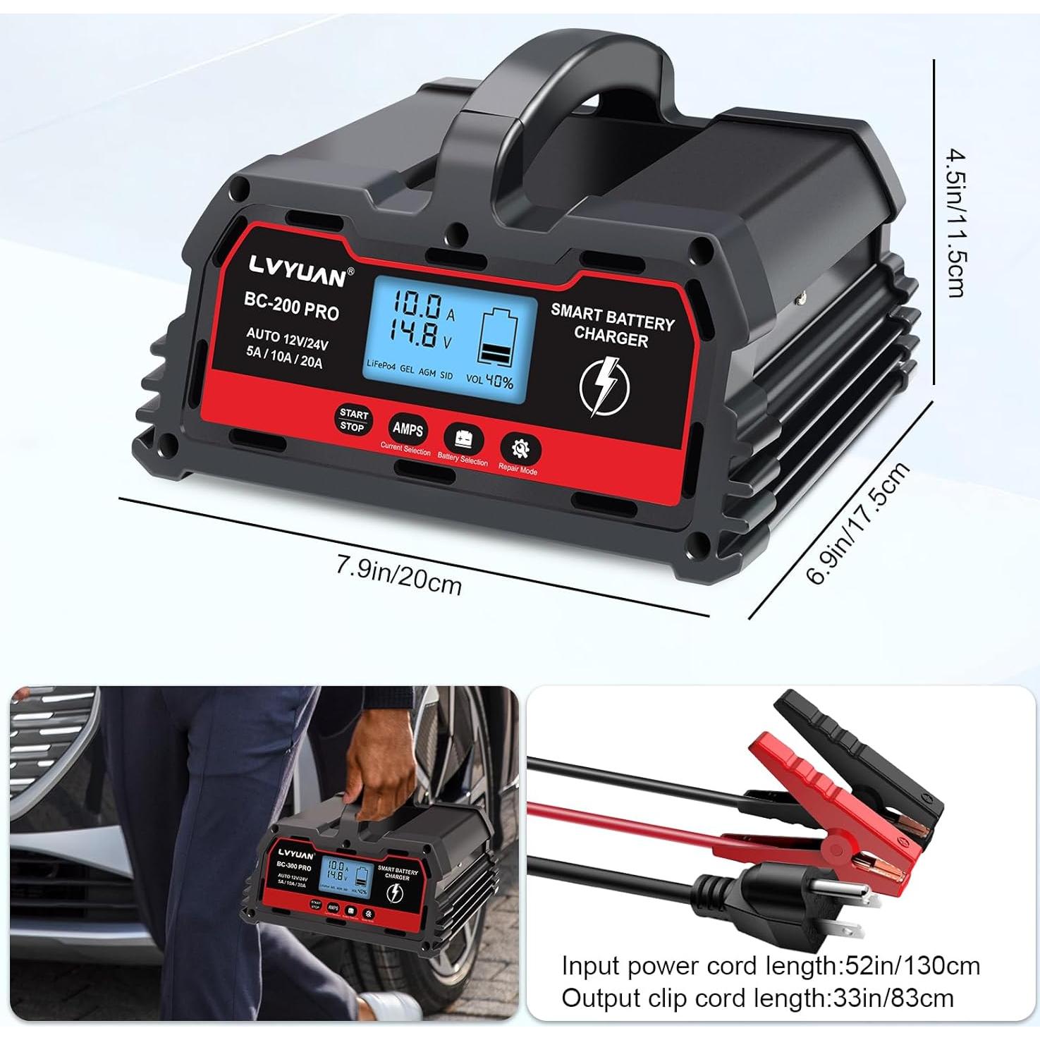 Cargador de Batería de Coche LVYUAN 20A 12V/24V Inteligente